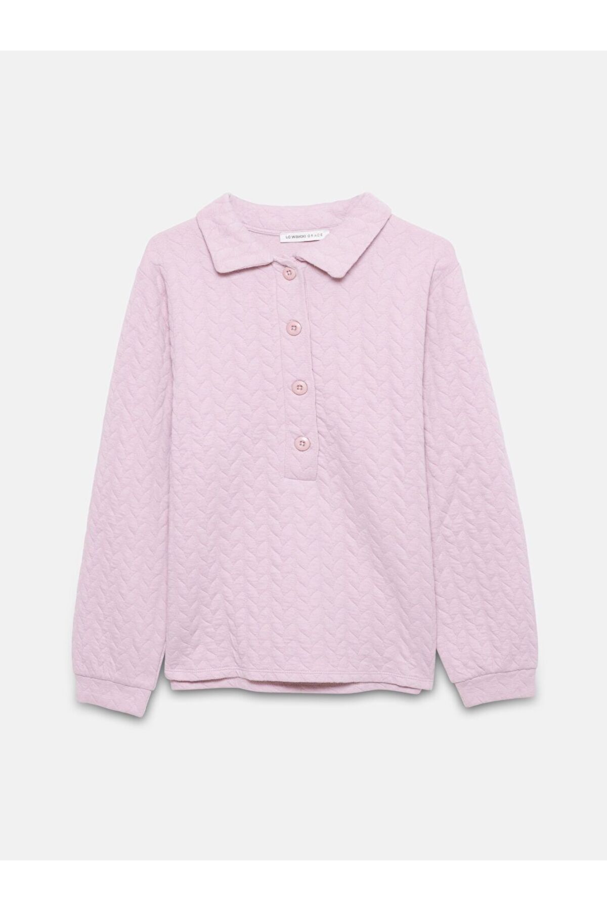 LC Waikiki Pembe Kadın Polo Yaka Uzun Kollu Tişört
