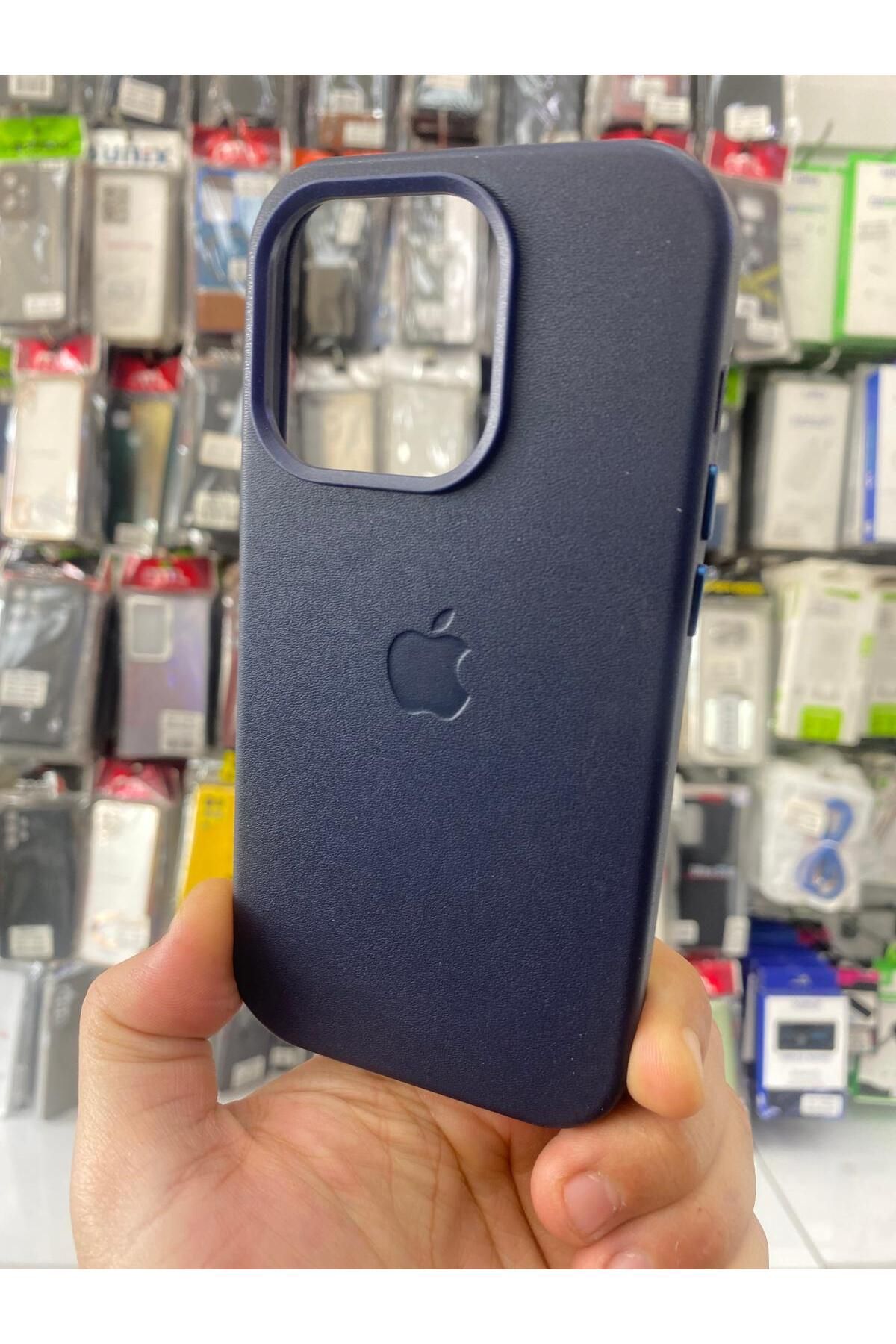 Soffany İPHONE 15 PRO MAX UYUMLU GİZLİ MAGSAFE ANİMASYONLU DERİ İÇİ KADİFE KILIF LACİVERT