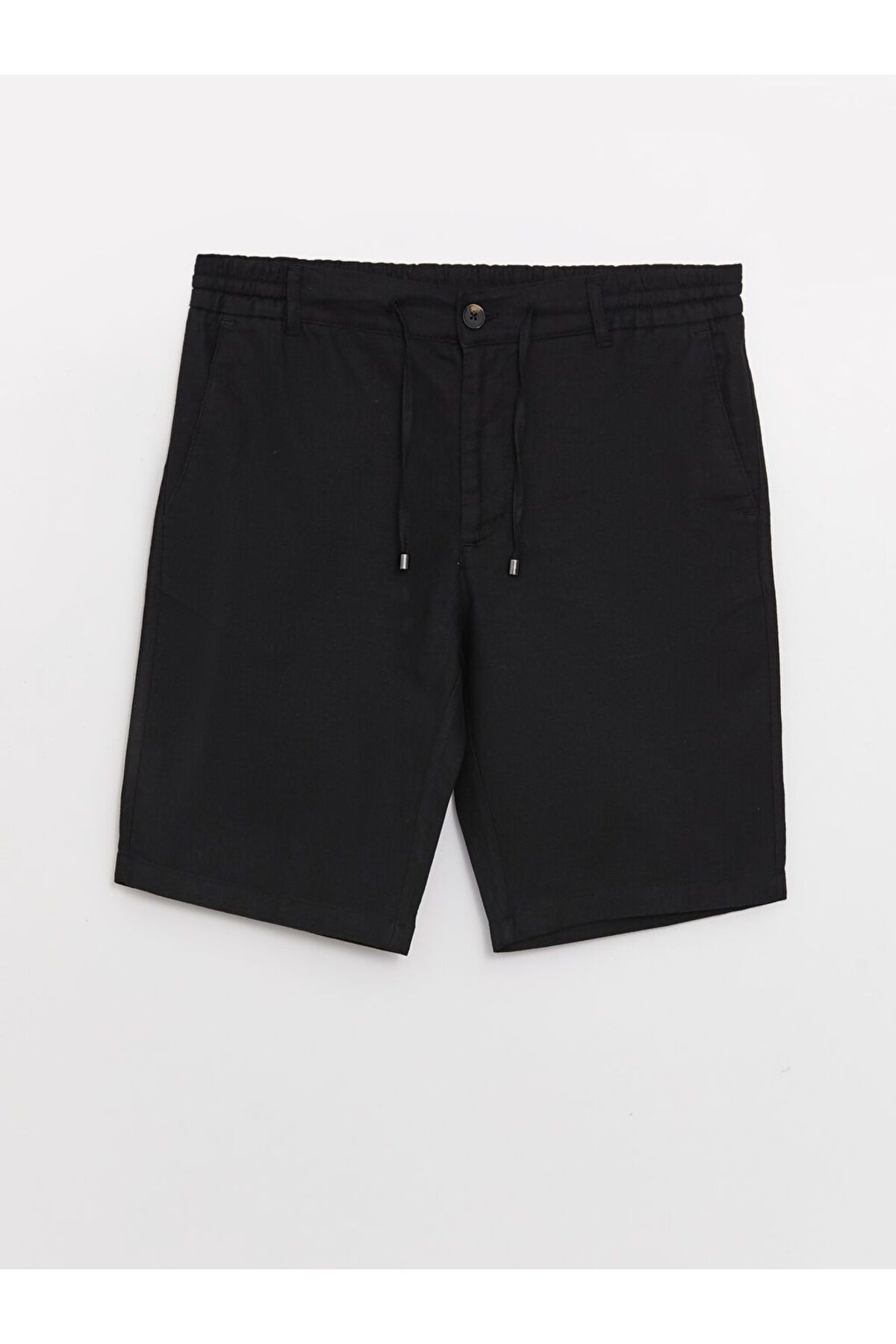 LC Waikiki Siyah Slim Fit Keten Karışımlı Erkek Şort