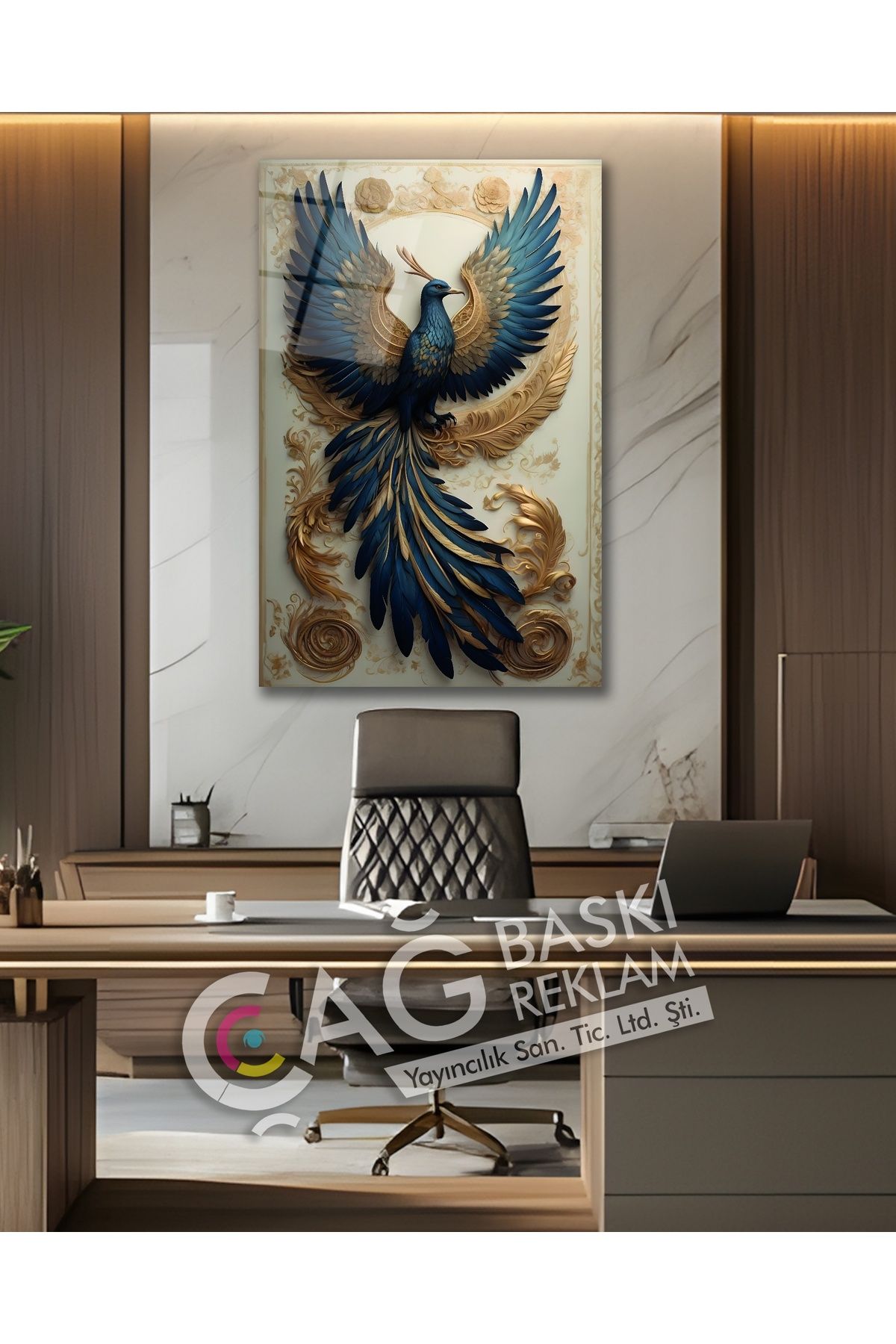 Çağ Baskı Anka Kuşu Göz Alıcı Estetik Şık Cam Tablo Modern Ev Ofis Salon Oda Duvar Dekoru Hediyelik