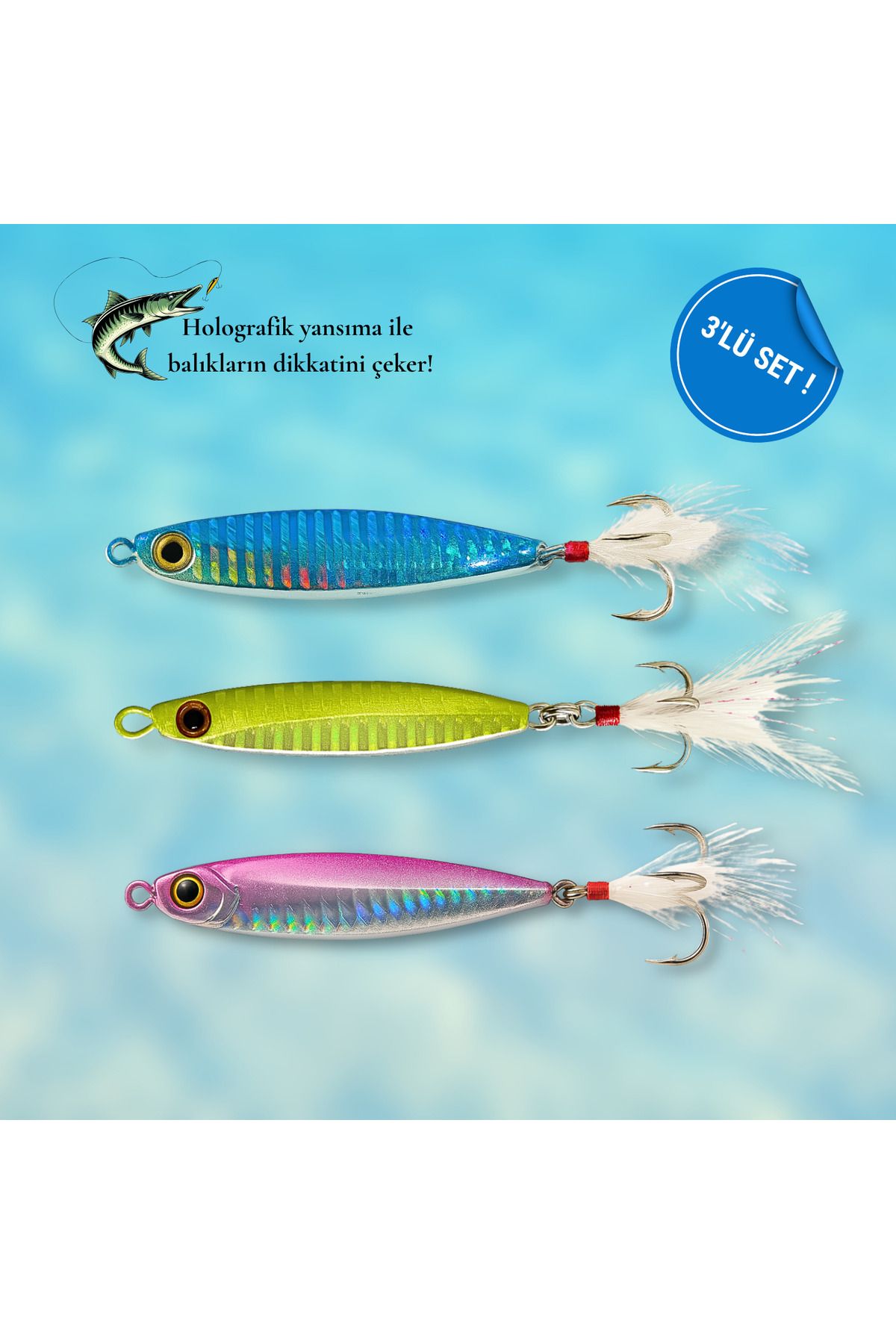 Poyraz Marine Jig Seti 3 Lü 14 GR Suni Yem Holografik Jig