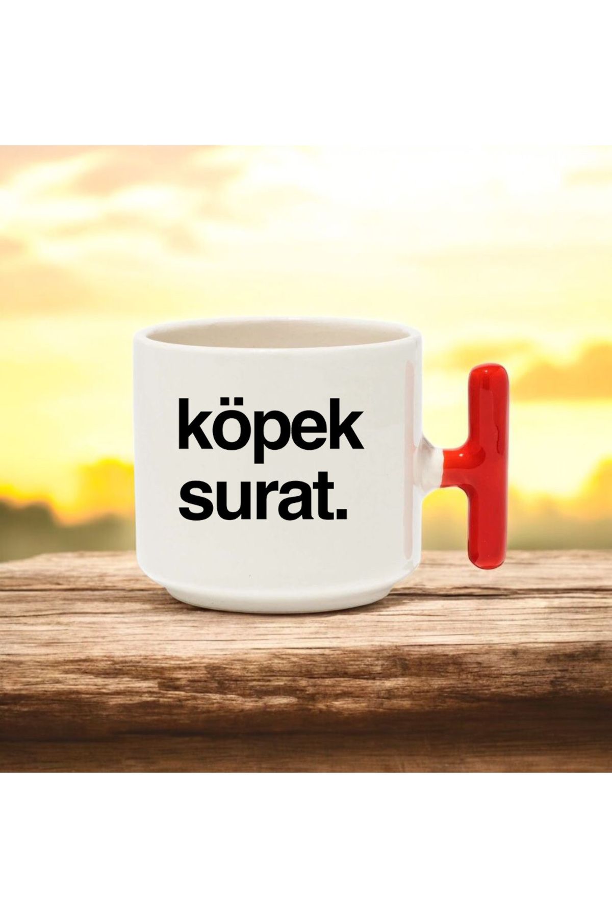 BB TRADE Köpek Surat Tasarımlı Kırmızı T Kulplu Seramik Baskılı Kupa Bardak 250 ML