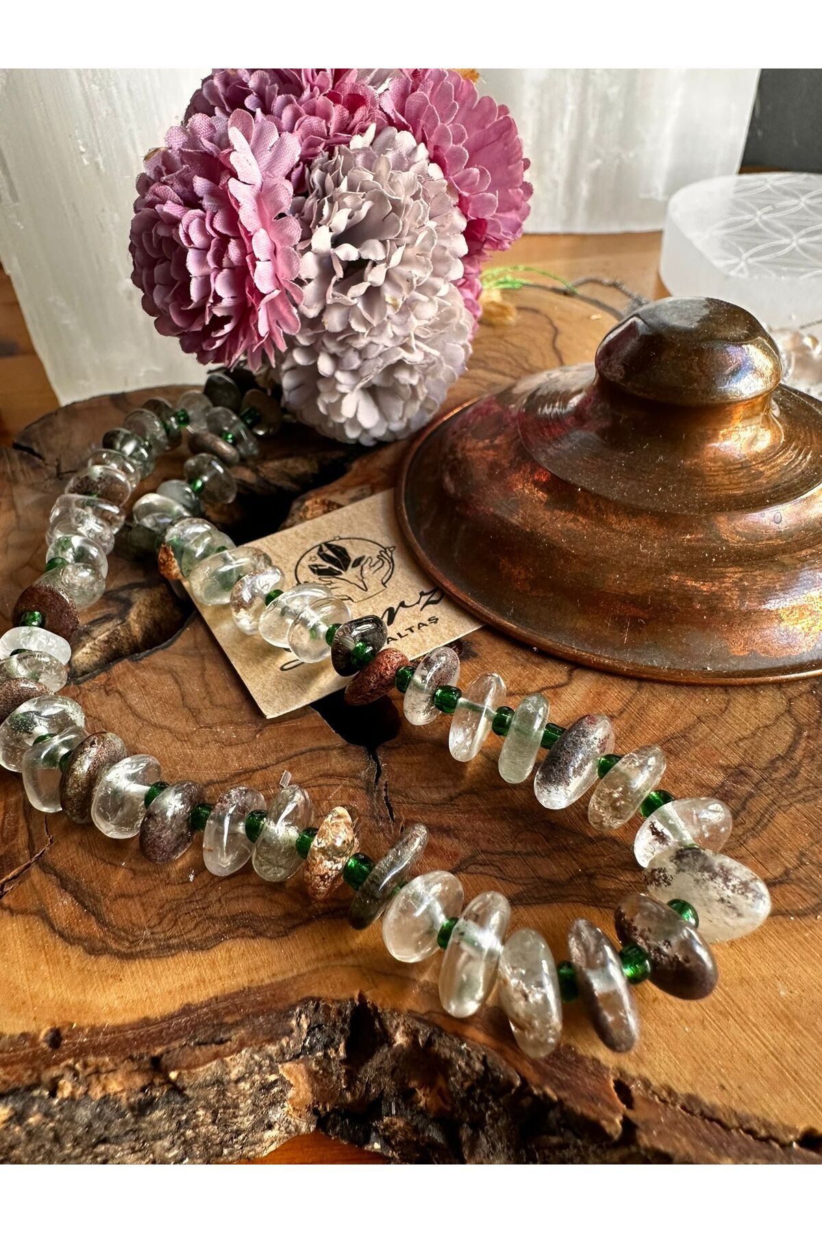 parze doğaltaş Garden Kuvars ( Lodolit ) Doğal Taş Dizi Kolye