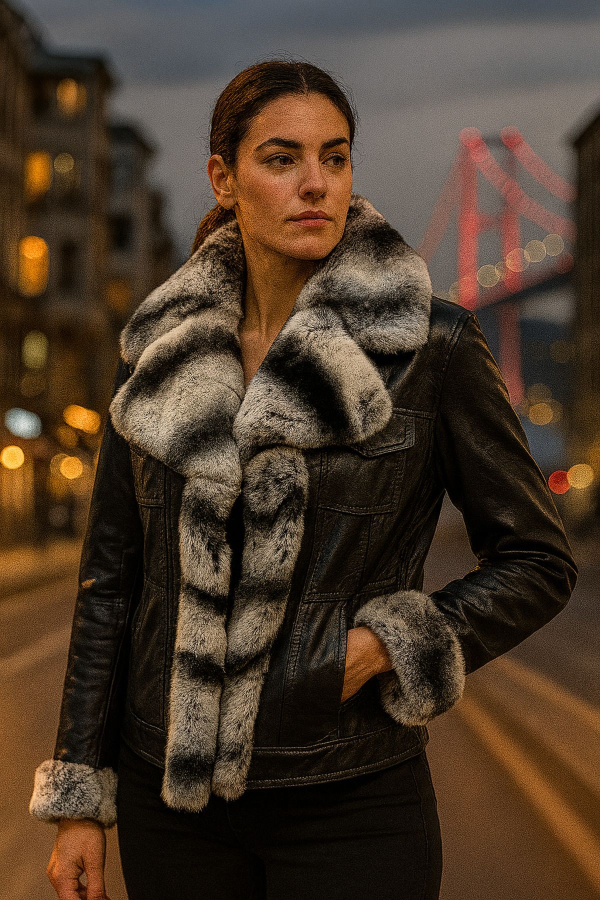 ZELIA Wear Buz Şerit Kadın Hakiki Deri Ceket