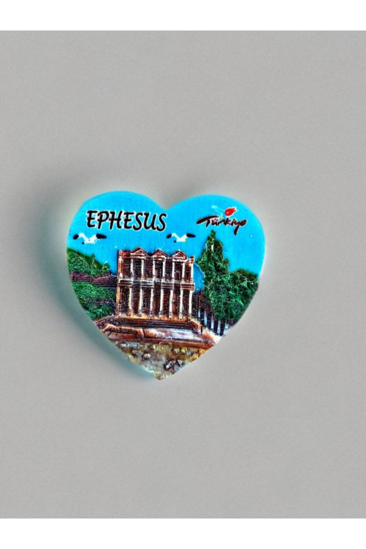 Home EPHESUS (EFES) Temalı Kalp Şeklinde Polyester Magnet . 7,5 cm x 7 cm.