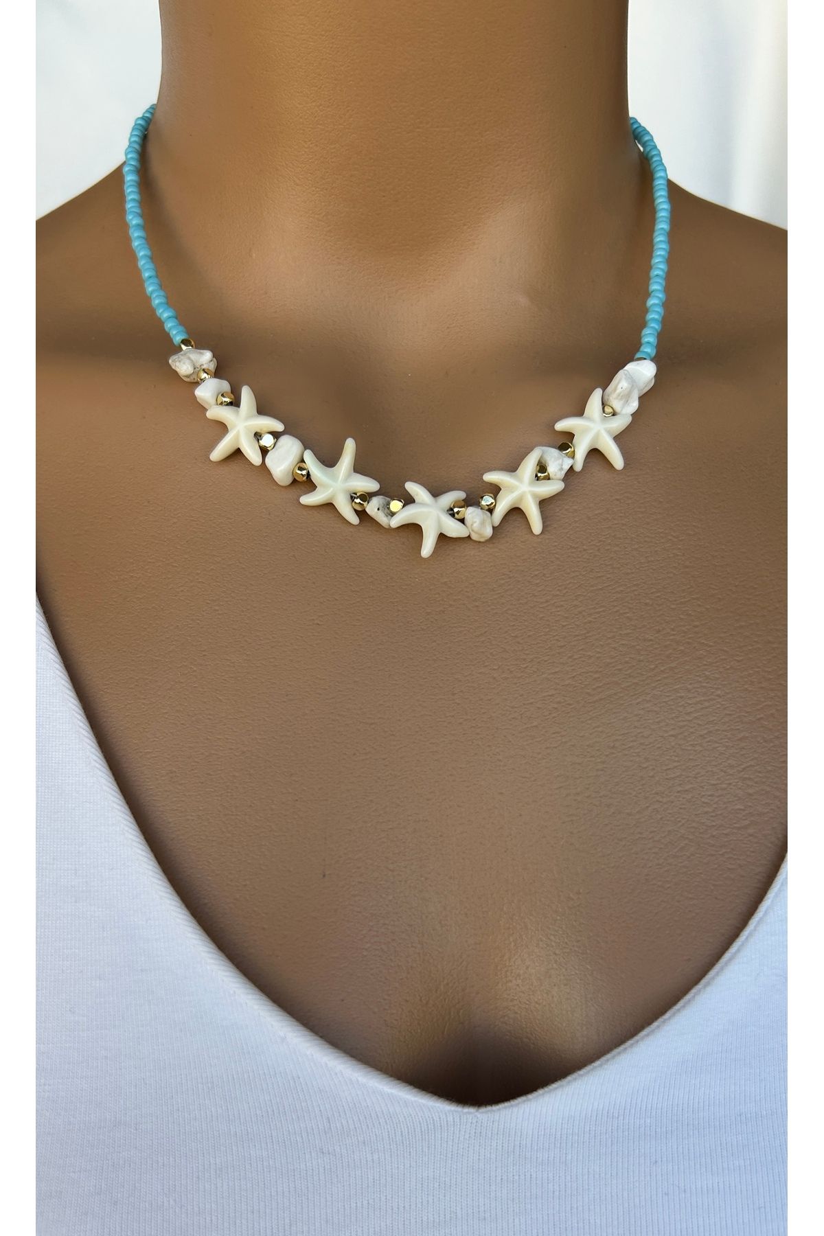 Alvora Accessories Deniz Yıldızı Mavi Boncuk Yazlık Kolye