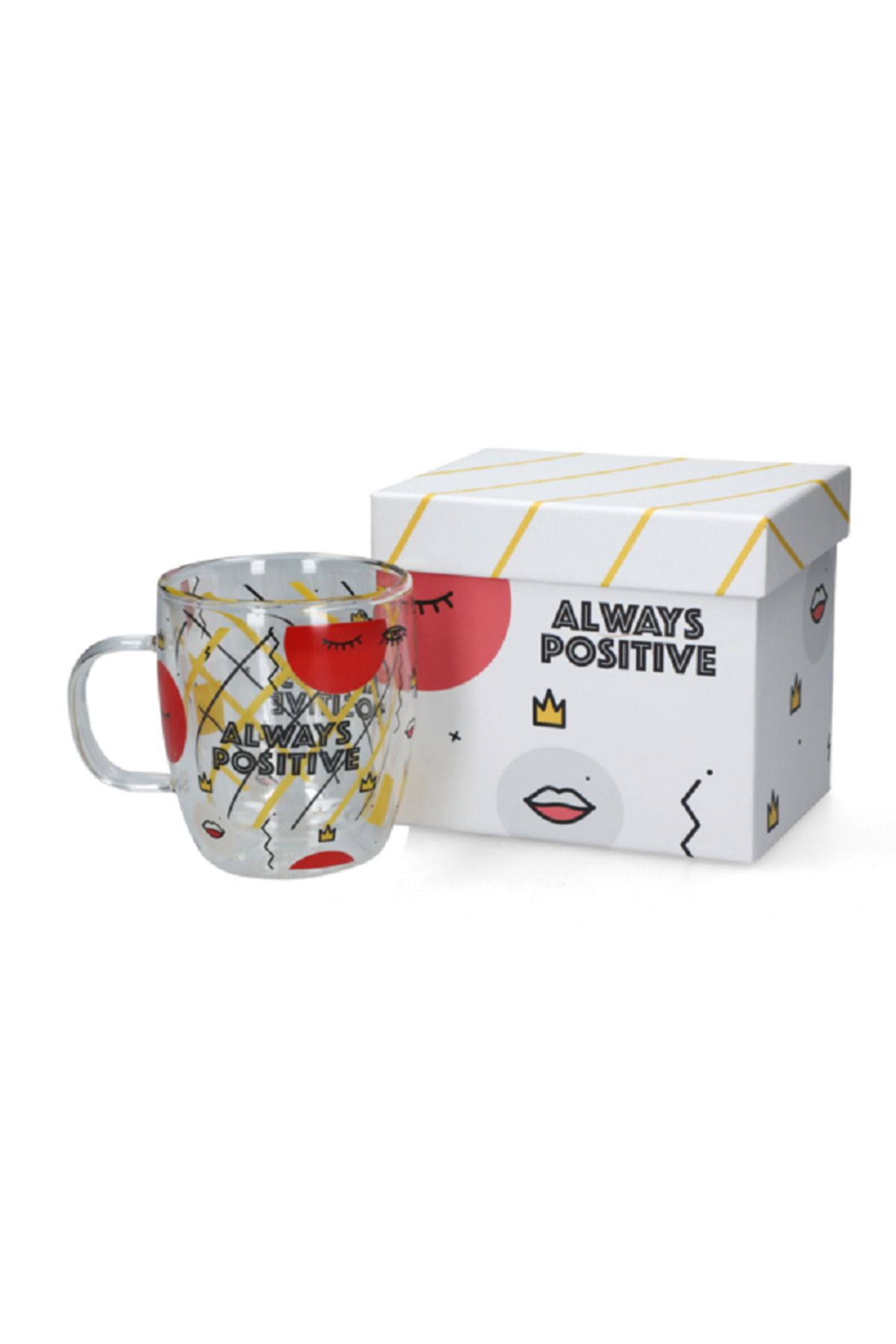 Bien Servi-Always Positive Printed Double Wall Mug with Ergonomic Handle Multicolor 330ml 3