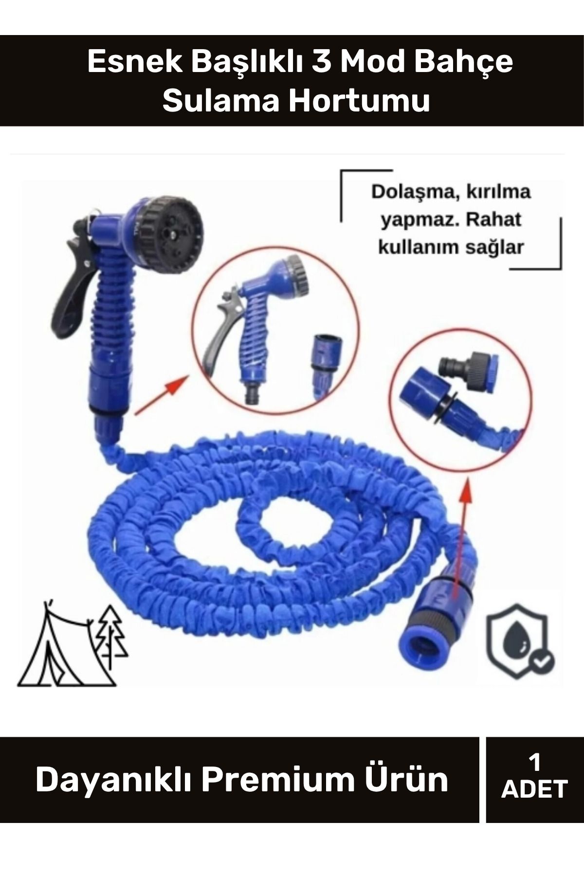 VARESSA Kırılmaz Etkili 7 Kademe Profesyonel Uzayan Bahçe Sulama Araç Yıkama Tabancalı 30 Metre Hortum