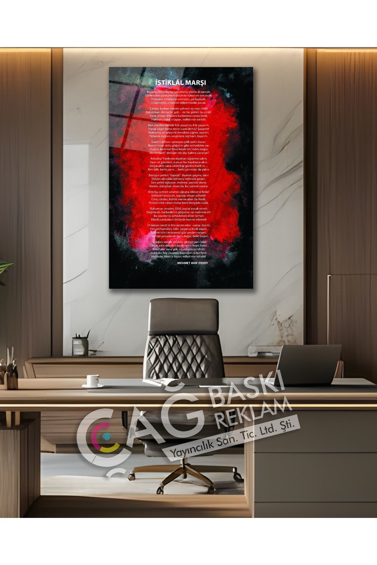 Çağ Baskı İstiklal Marşı Mehmet Akif Ersoy Cam Tablo Modern Ev Ofis Salon Duvar Oda Dekoru Hediyelik