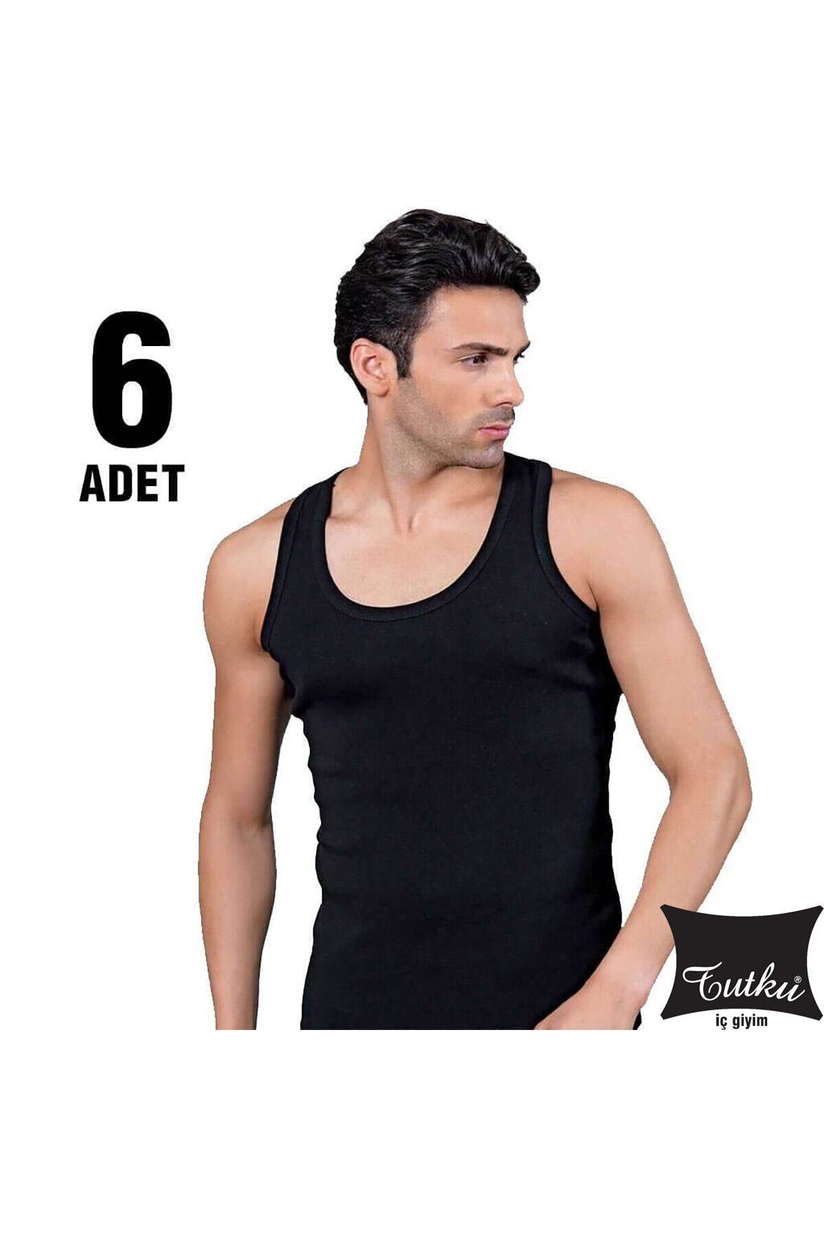 Tutku 0102 Erkek Siyah 6'lı Paket Ribana Klasik Atlet