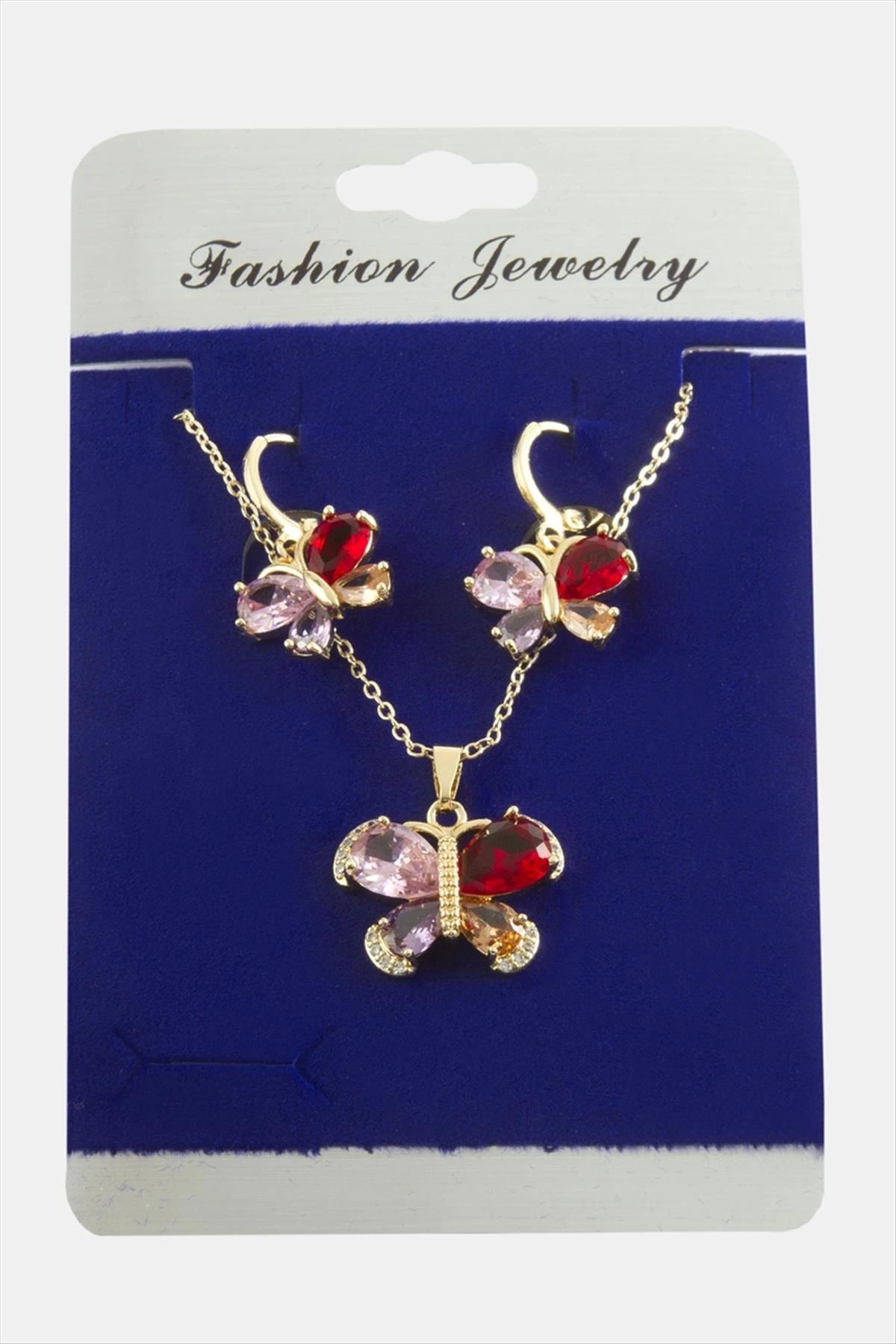 Modafiks Kelebek Zirkon Taşlı Set Kolye