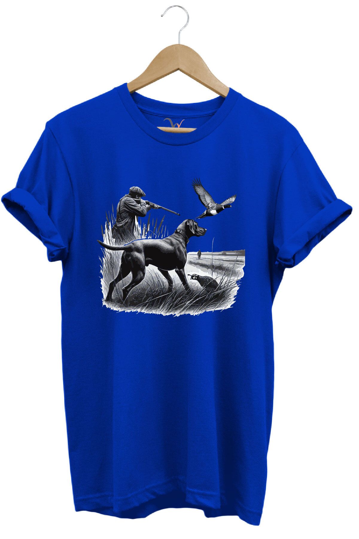 WİDİ Avcılık Temalı Kuş Avı ve Av Köpeği Baskılı %100 Pamuk Regular Fit T-Shirt