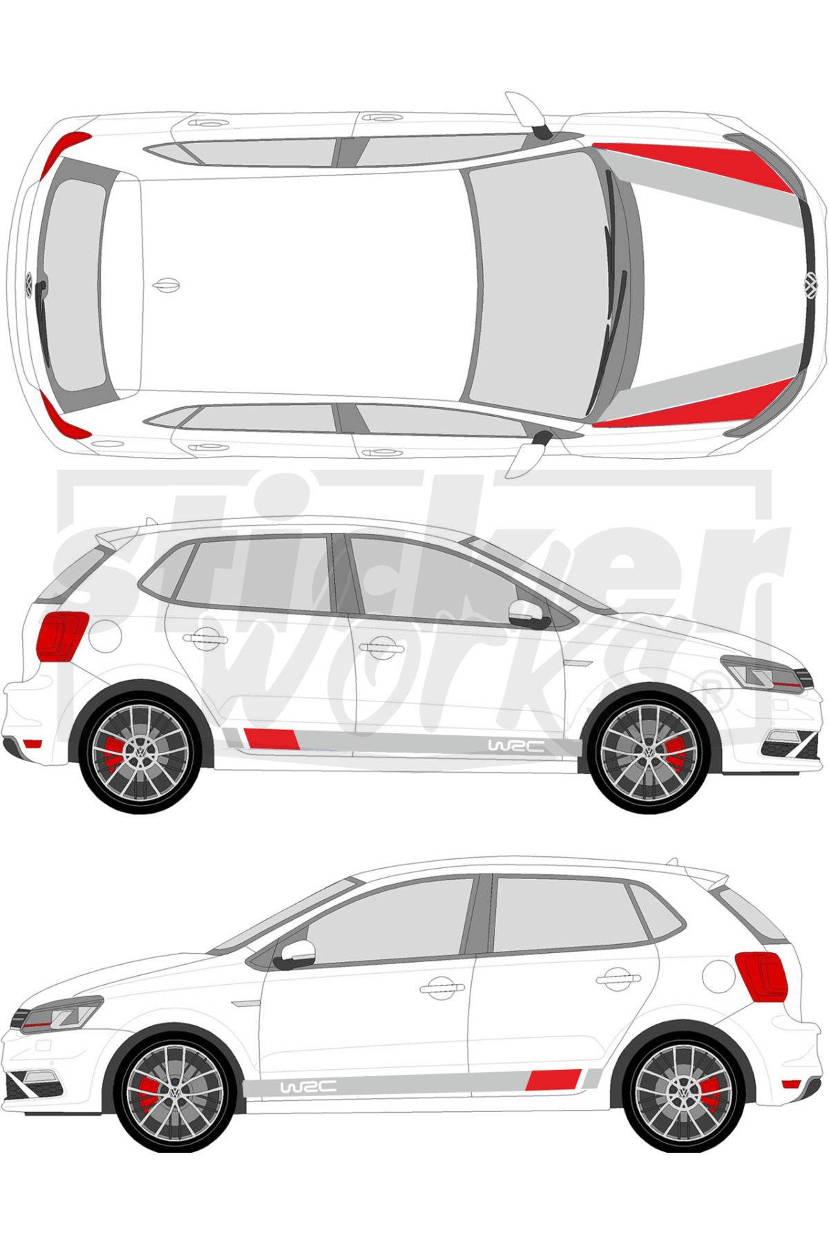 Sticker Works Vw Polo Wrc Sticker Seti - WRC Kaput Şerit - WRC Yan Şerit