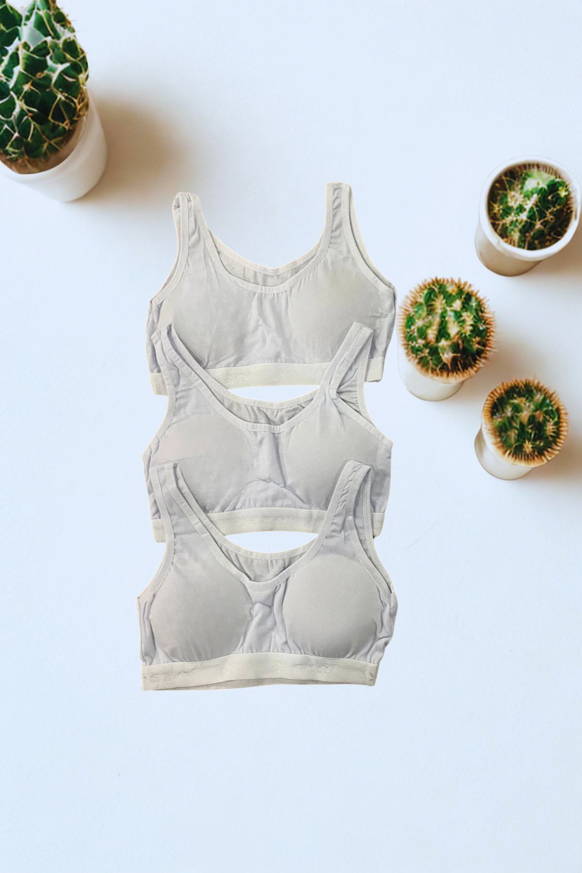 BUTİK1AVM-Girl's Bustier Padded Thick Combed Cotton Training Bra 3 Pieces 1