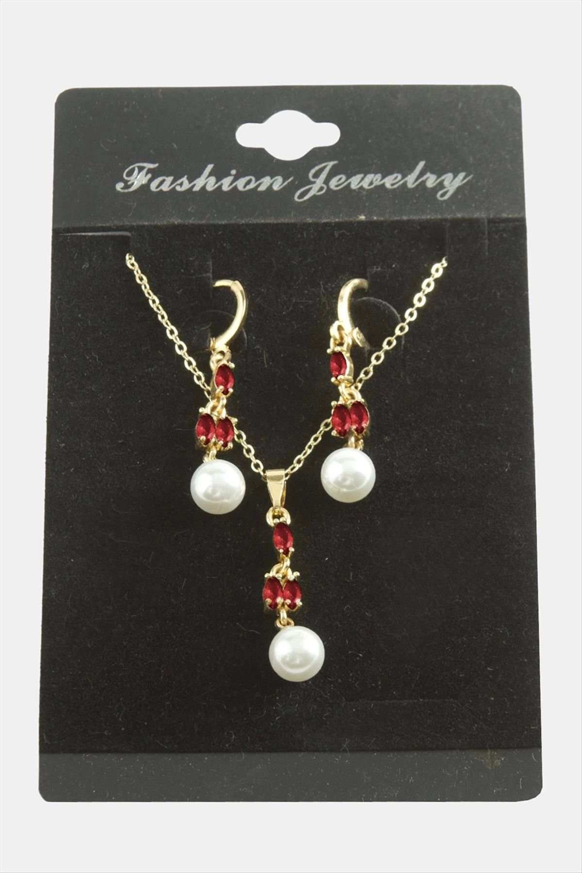 Modafiks Çiçek İnci Zirkon Taşlı Set Kolye