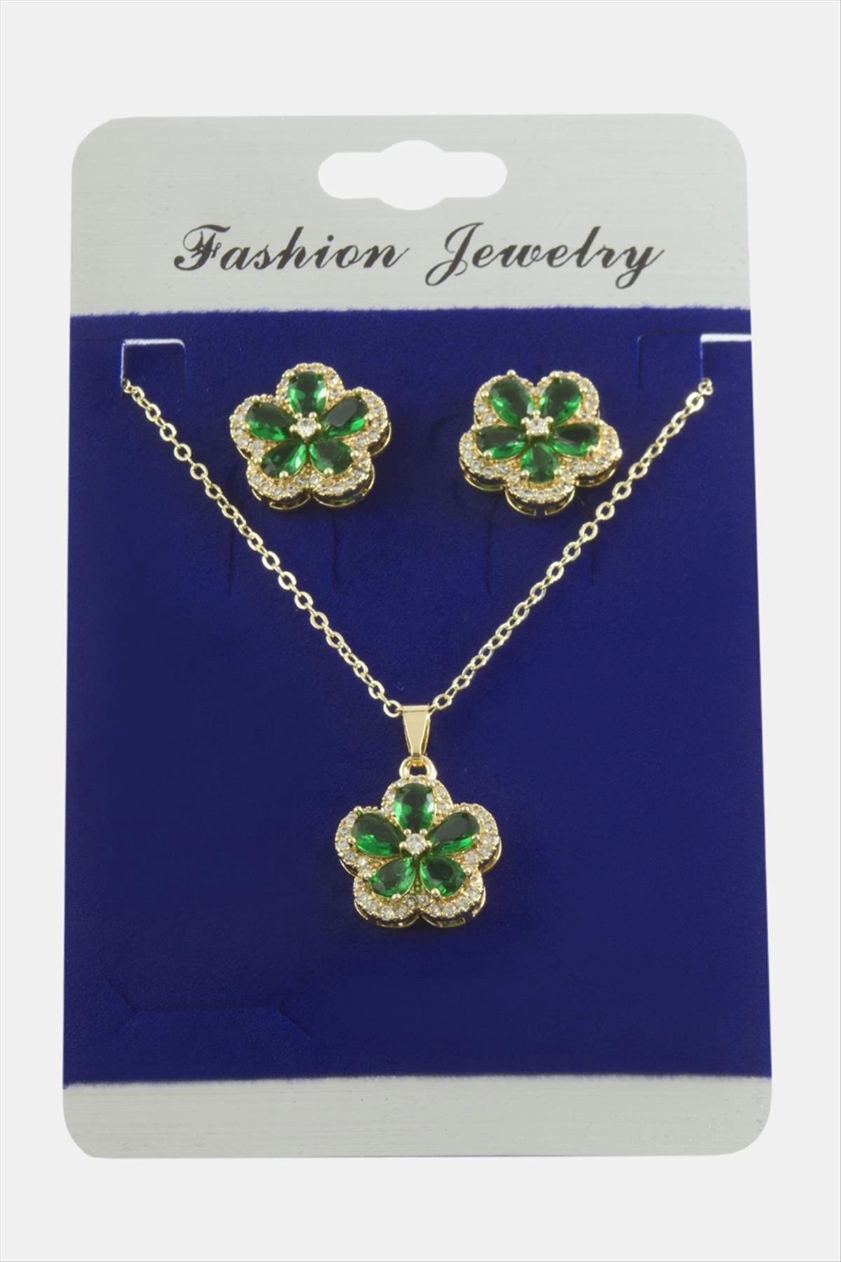 Modafiks Çiçek Zirkon Taşlı Set Kolye