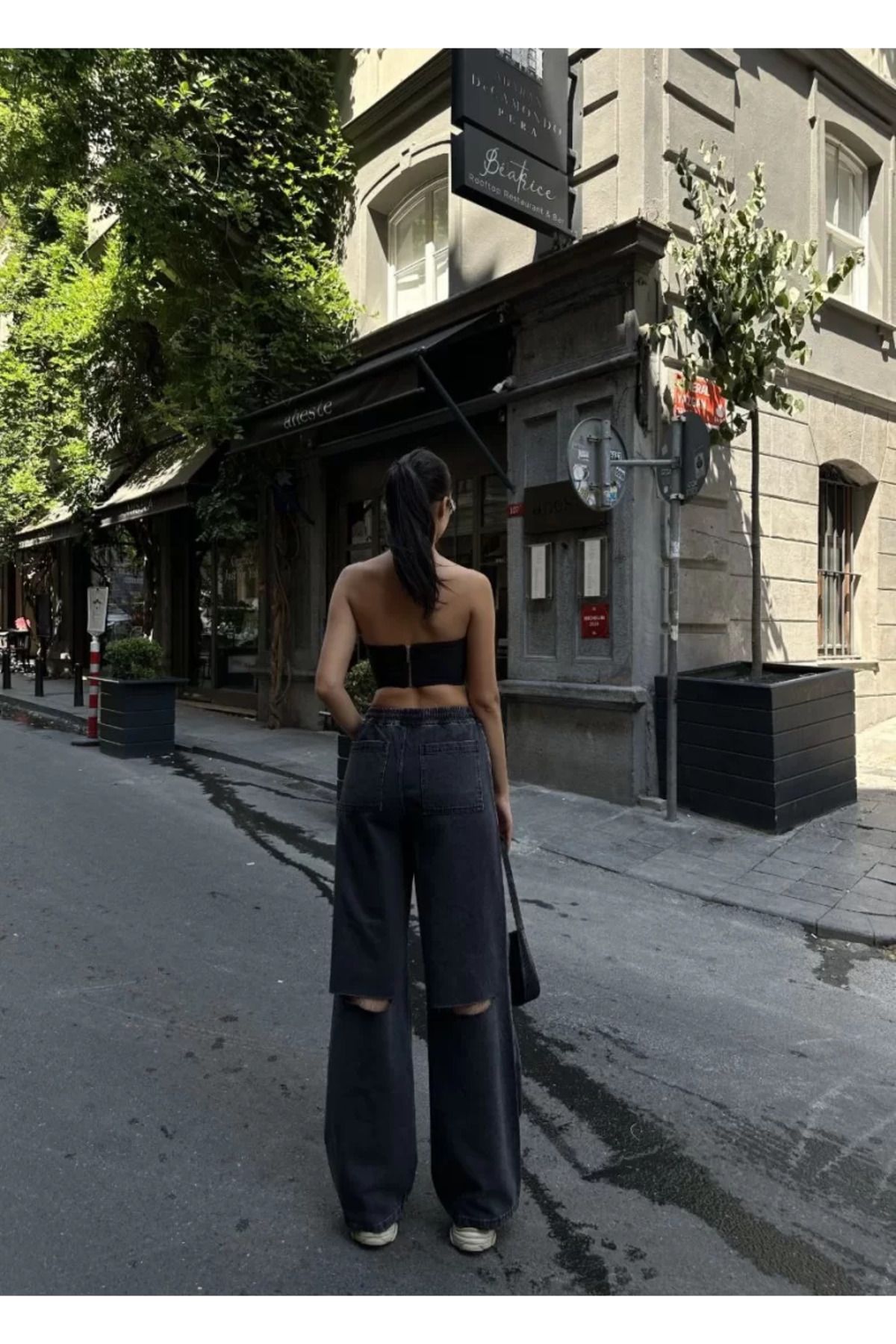 ruum fashions Kadın Arkadan Yırtmaçlı Jeans Kot Palazzo Pantolon