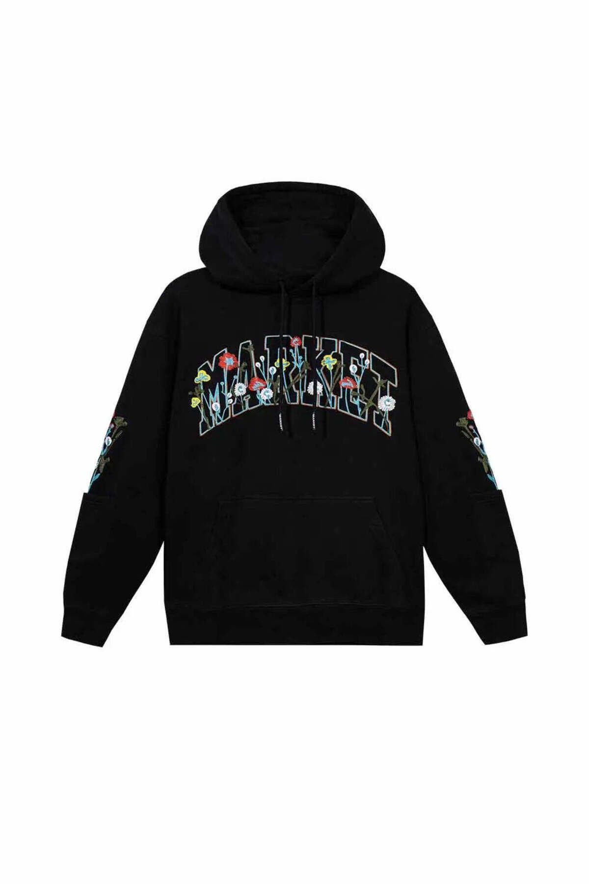 American Rag Cie Çiçek Desenli Erkek Kapüşonlu Sweatshirt - %100 Pamuk, Siyah