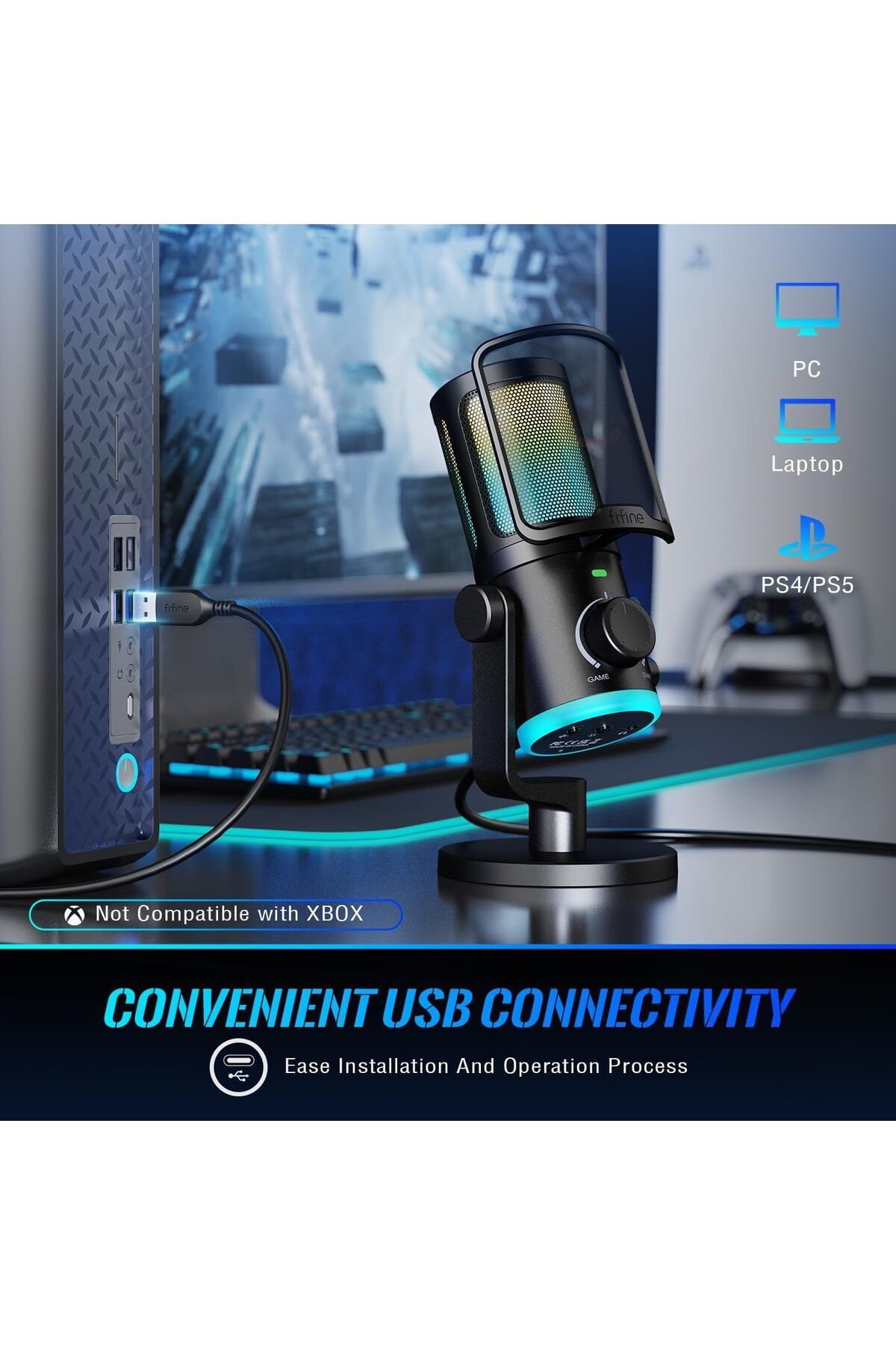 Fifine-Gaming PC Microphone, USB Streaming Microphone with Game Chat Balance, Computer Condenser Des 7