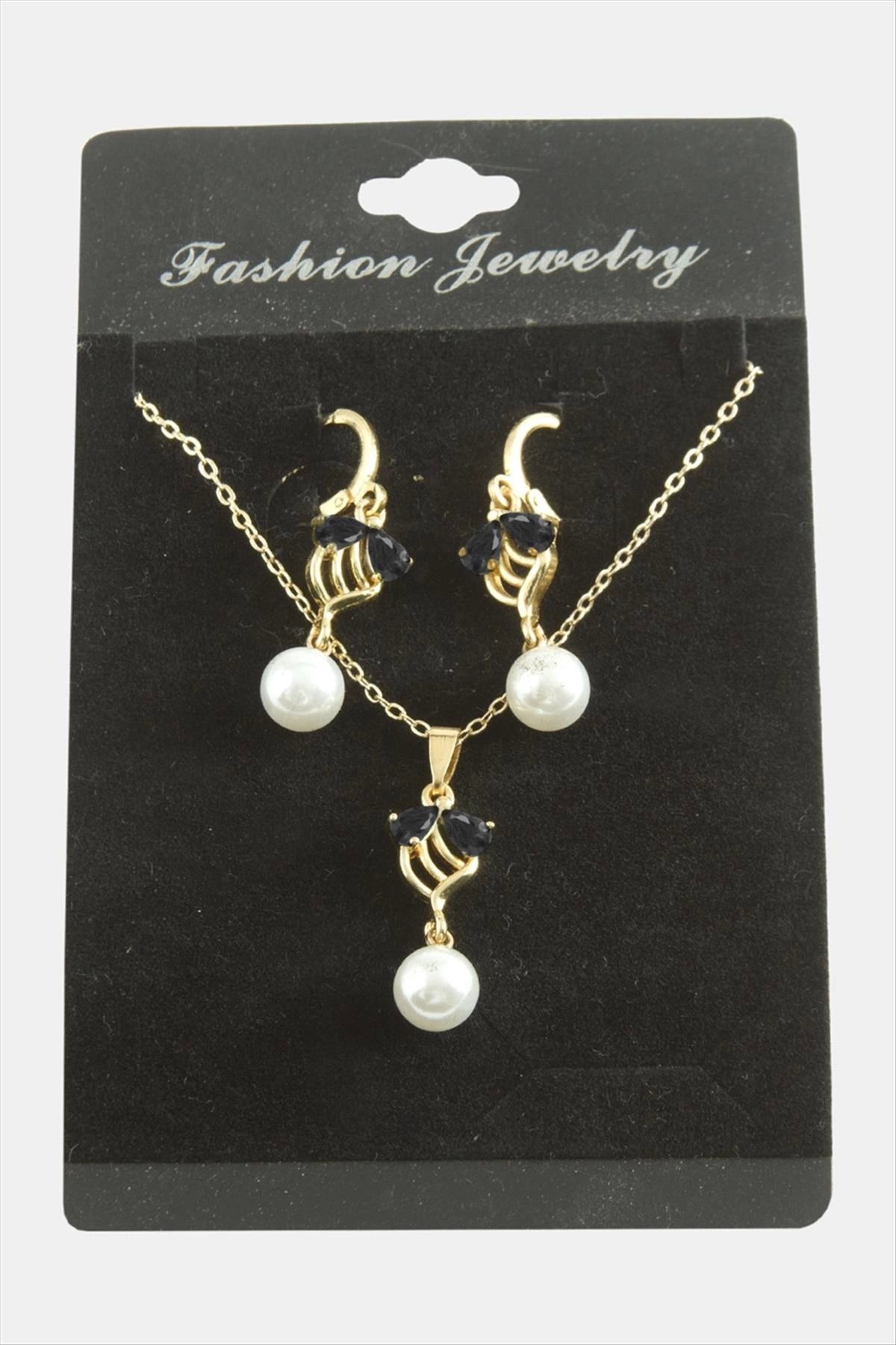 Modafiks Çiçek İnci Zirkon Taşlı Set Kolye