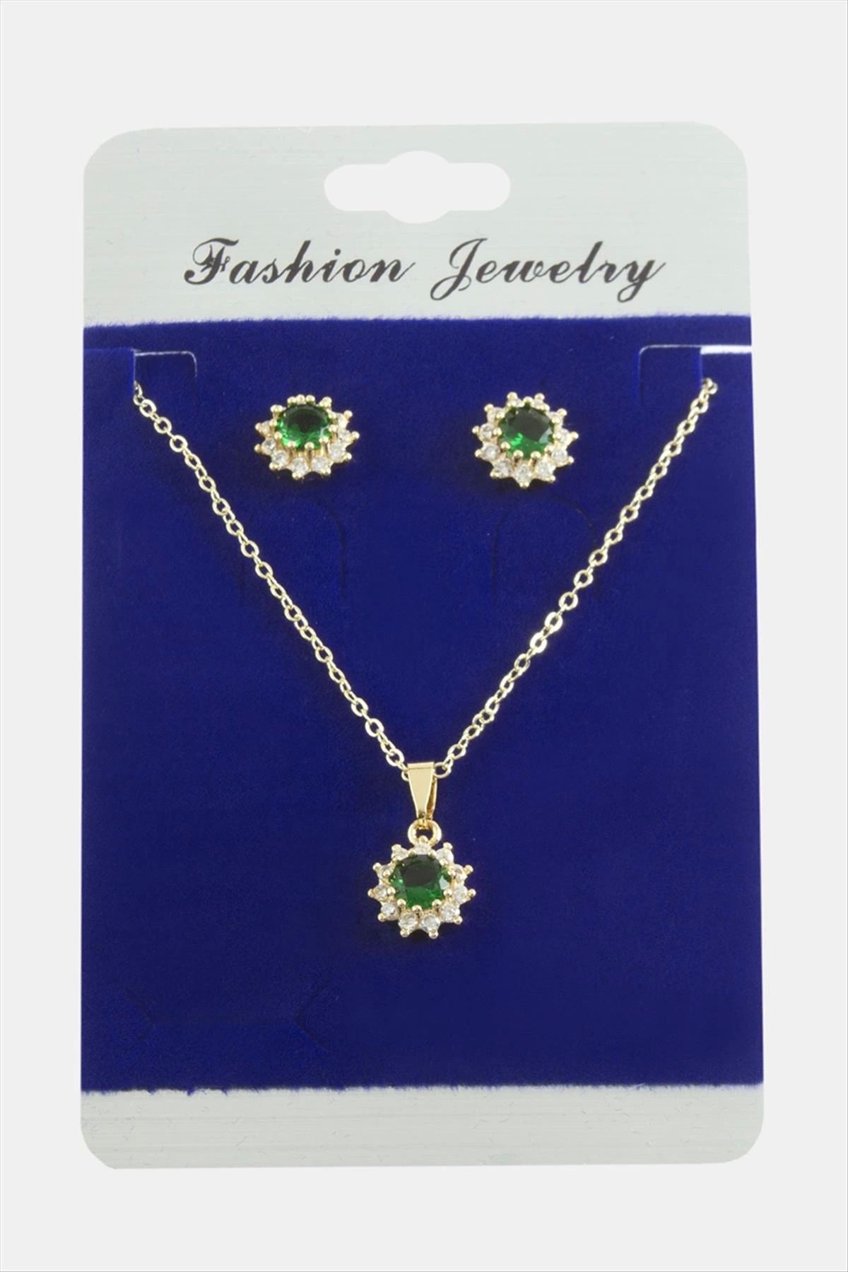 Modafiks Çiçek Zirkon Taşlı Set Kolye