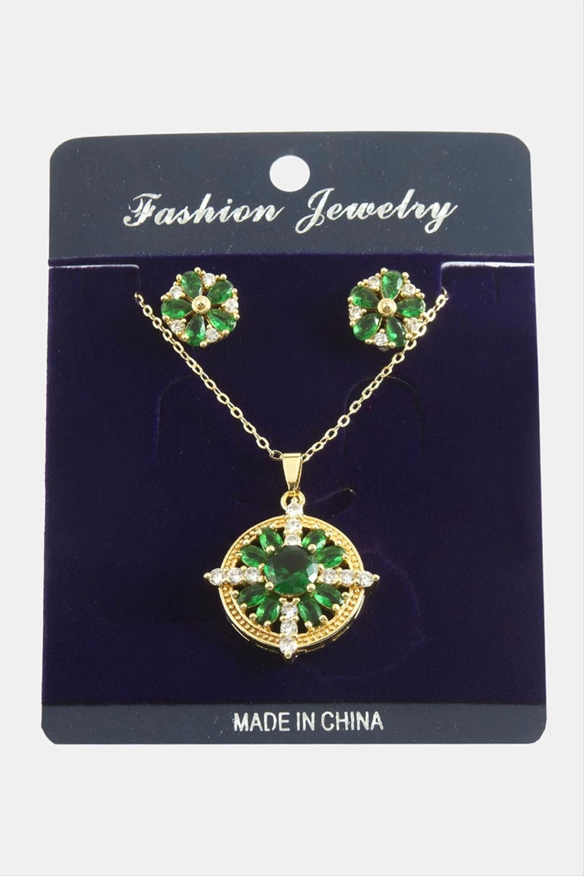 Modafiks Çiçek Zirkon Taşlı Set Kolye