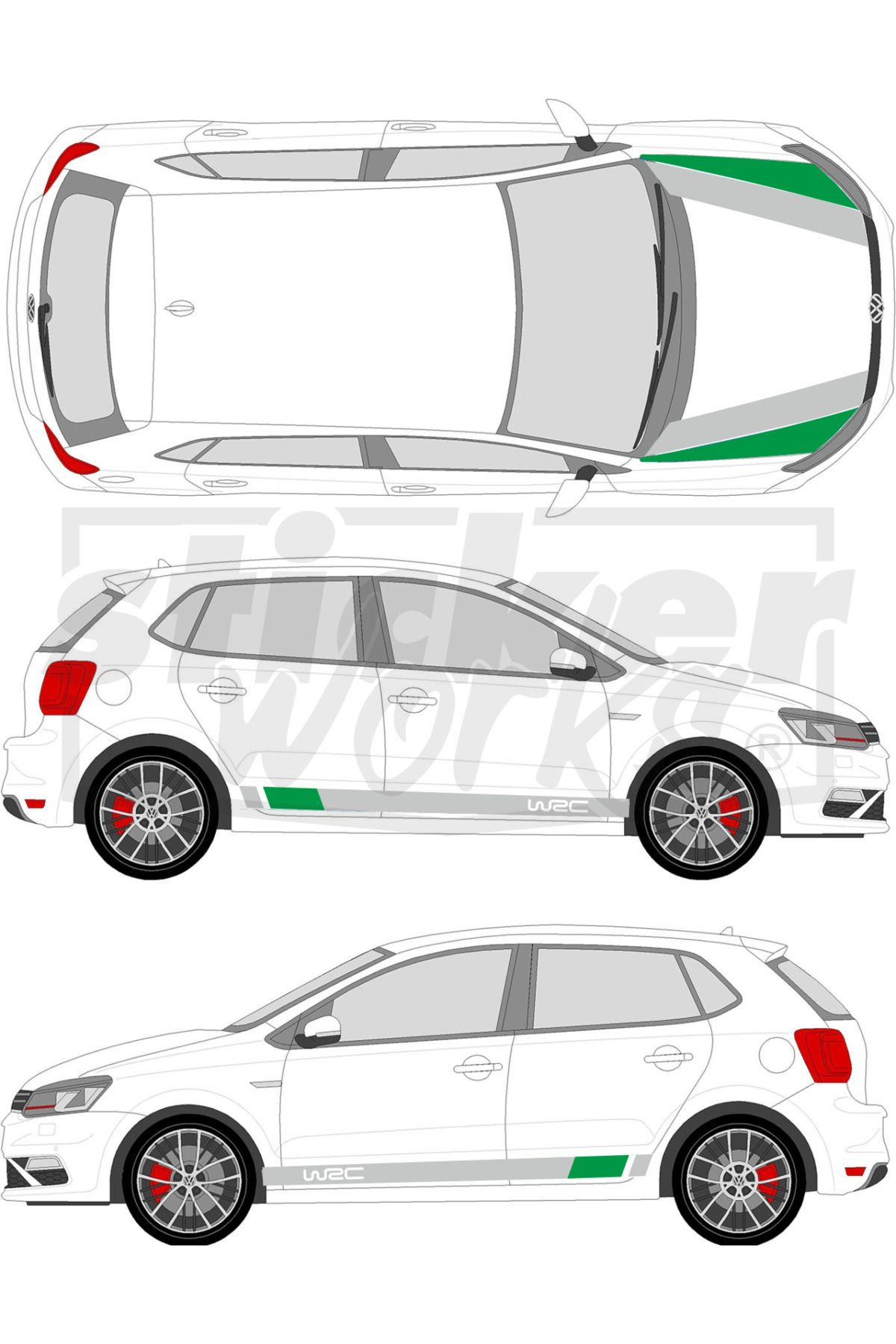 Sticker Works Vw Polo Wrc Sticker Seti - WRC Kaput Şerit - WRC Yan Şerit