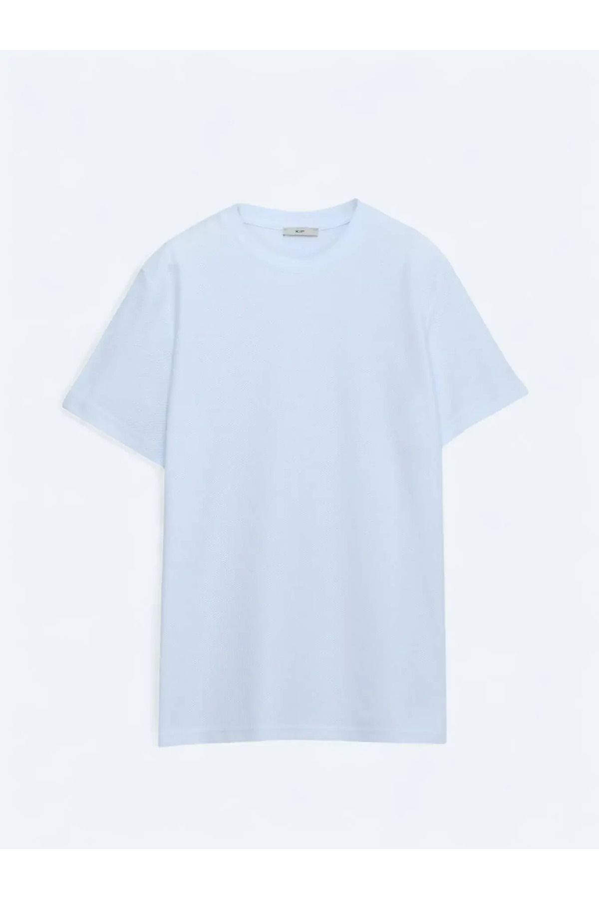 Kip Beyaz Bisiklet Yaka %100 Pamuk T-Shirt