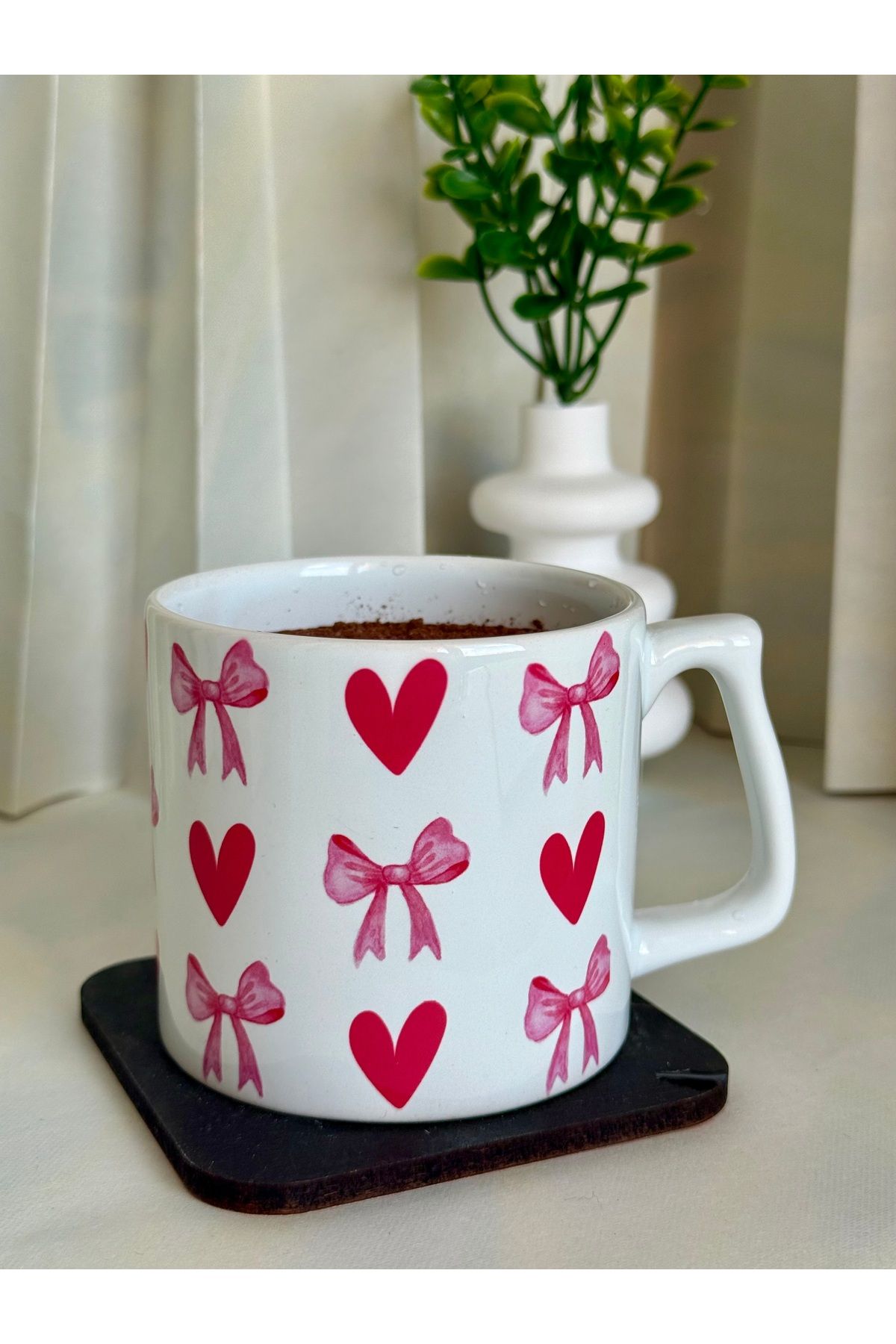glowoow Kalpli ve Fiyonklu Pembe Kupa – | Sevgiliye, Arkadaşa Pınterest Hediyesi Soft Girl
