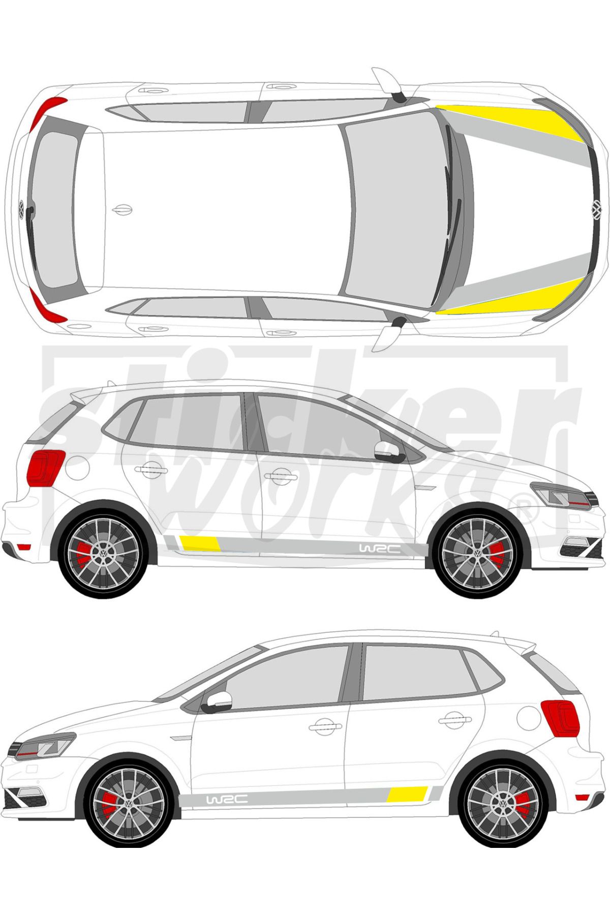 Sticker Works Vw Polo Wrc Sticker Seti - WRC Kaput Şerit - WRC Yan Şerit