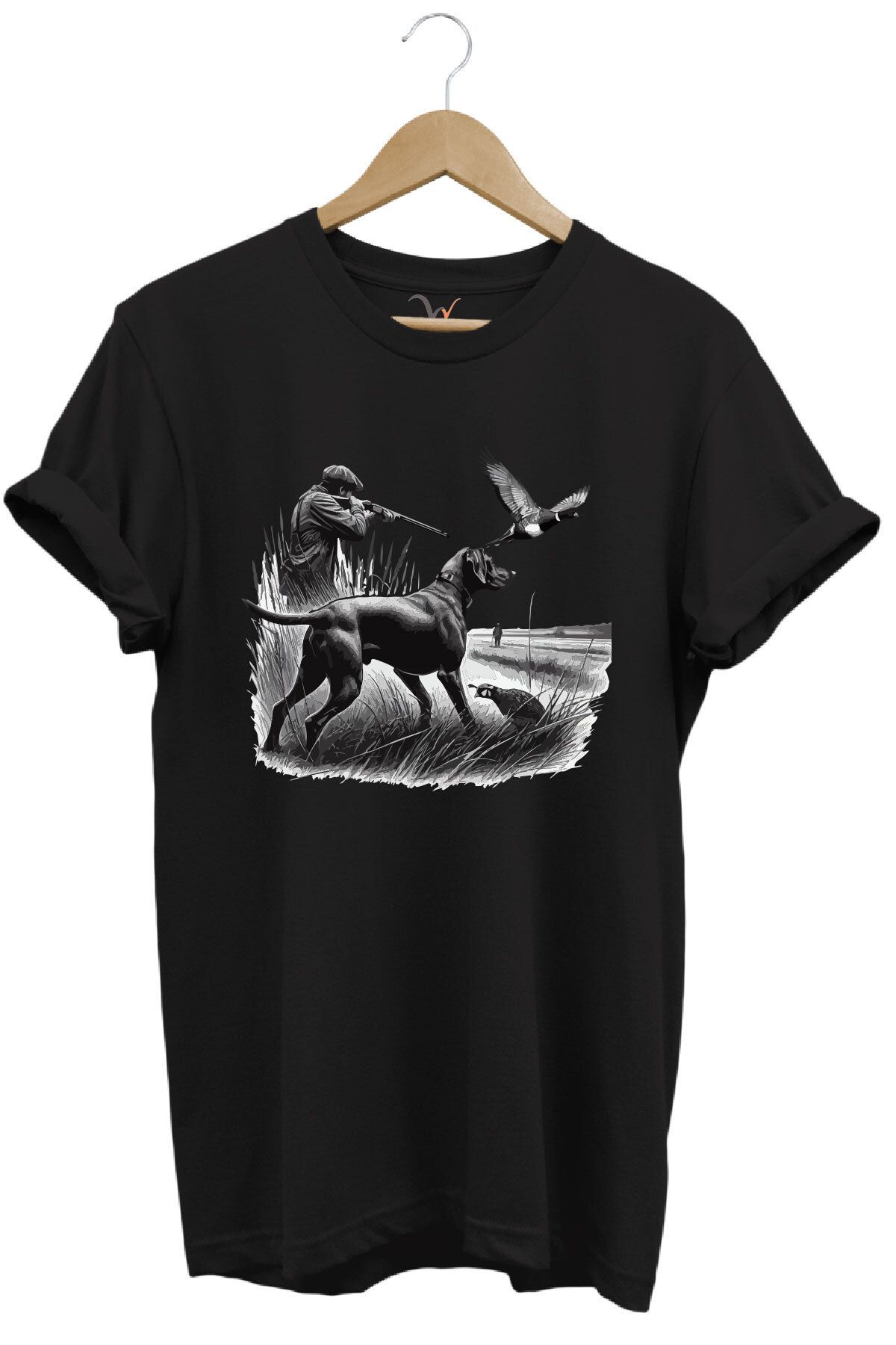 WİDİ Avcılık Temalı Kuş Avı ve Av Köpeği Baskılı %100 Pamuk Regular Fit T-Shirt