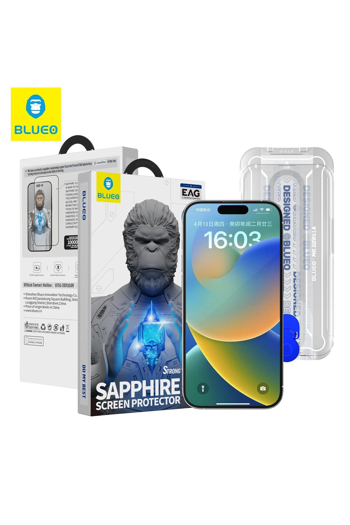 BLUEO Sapphire iPhone 14 Pro Uyumlu Uygulama Aparatlı 9 MOhs %99.99 Orijinal Safir Ekran Koruyucu