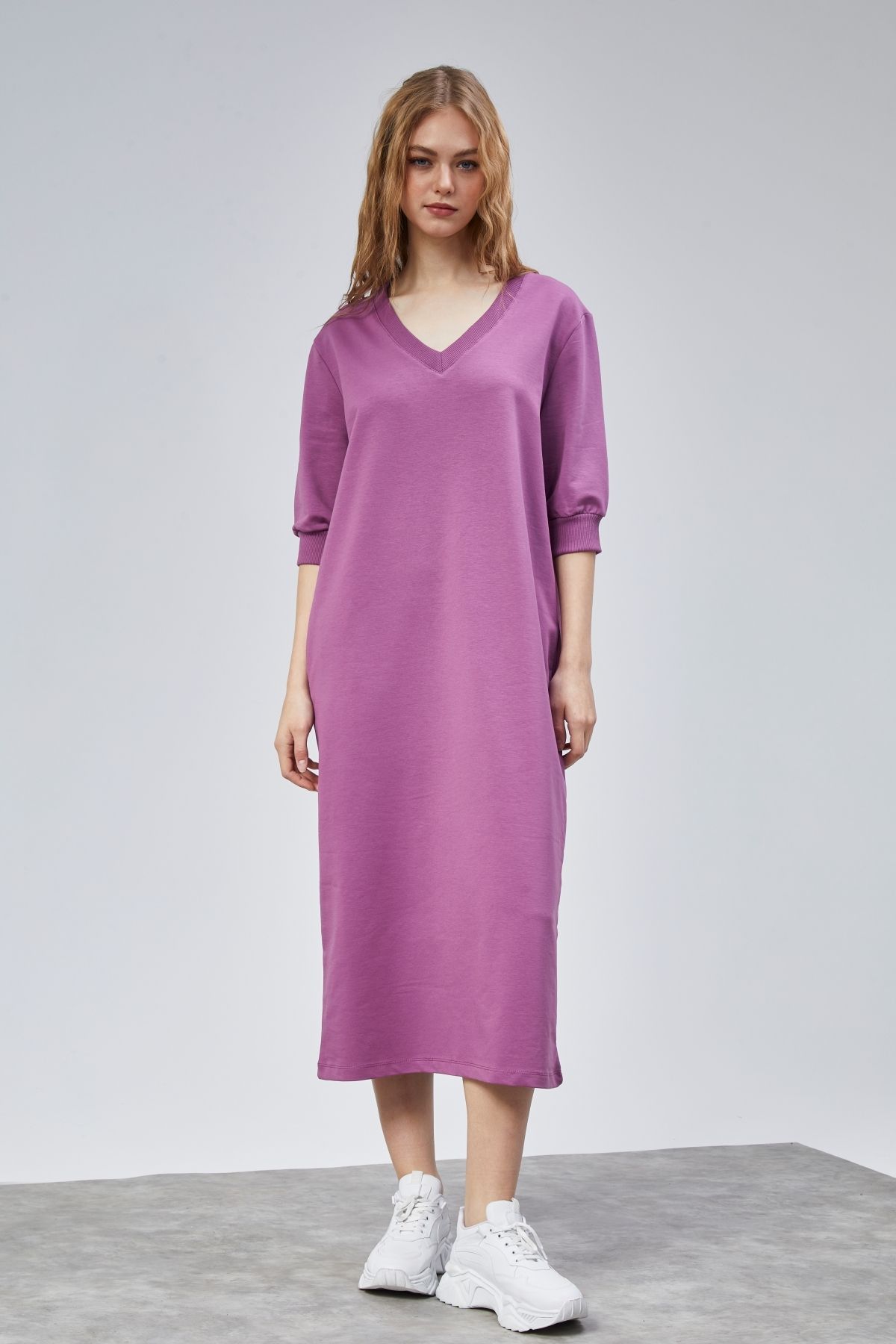 TF The Fancy For You Kadın V Yaka Truvakar Kol Oversize Elbise