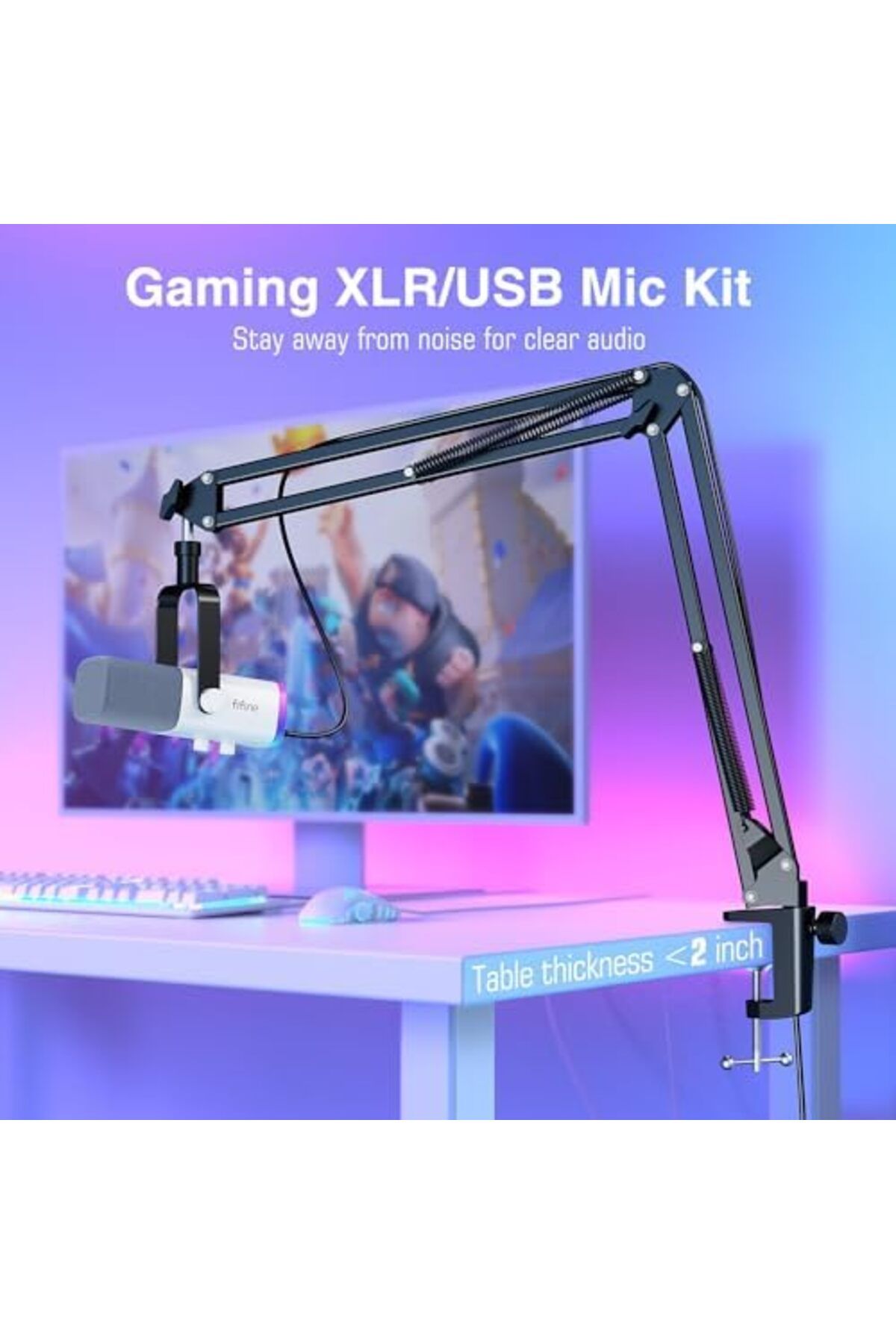 Fifine-Gaming XLR/USB Microphone Kit, Streaming Dynamic Microphone Set for PC/PS5, Computer Mic for 4