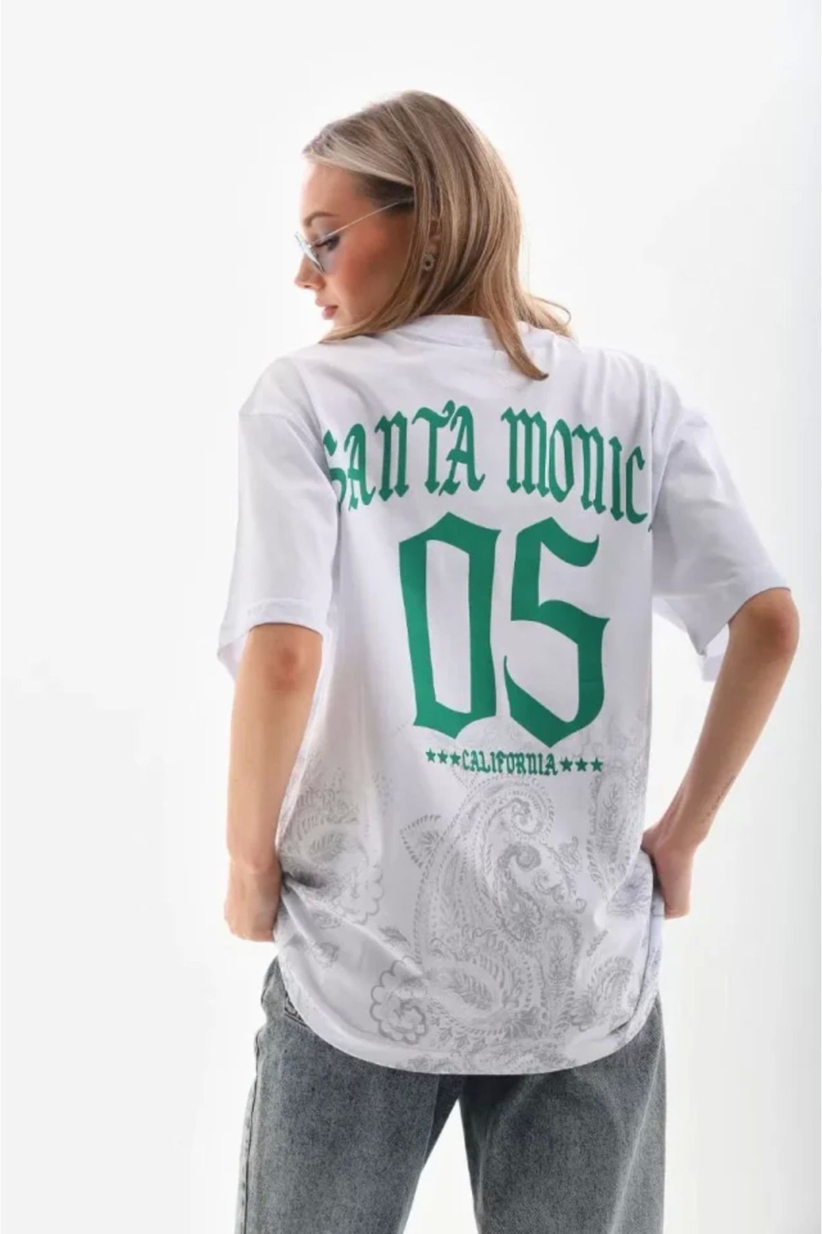 ZORM Trendi Oversize Baskılı T-Shirt - Beyaz