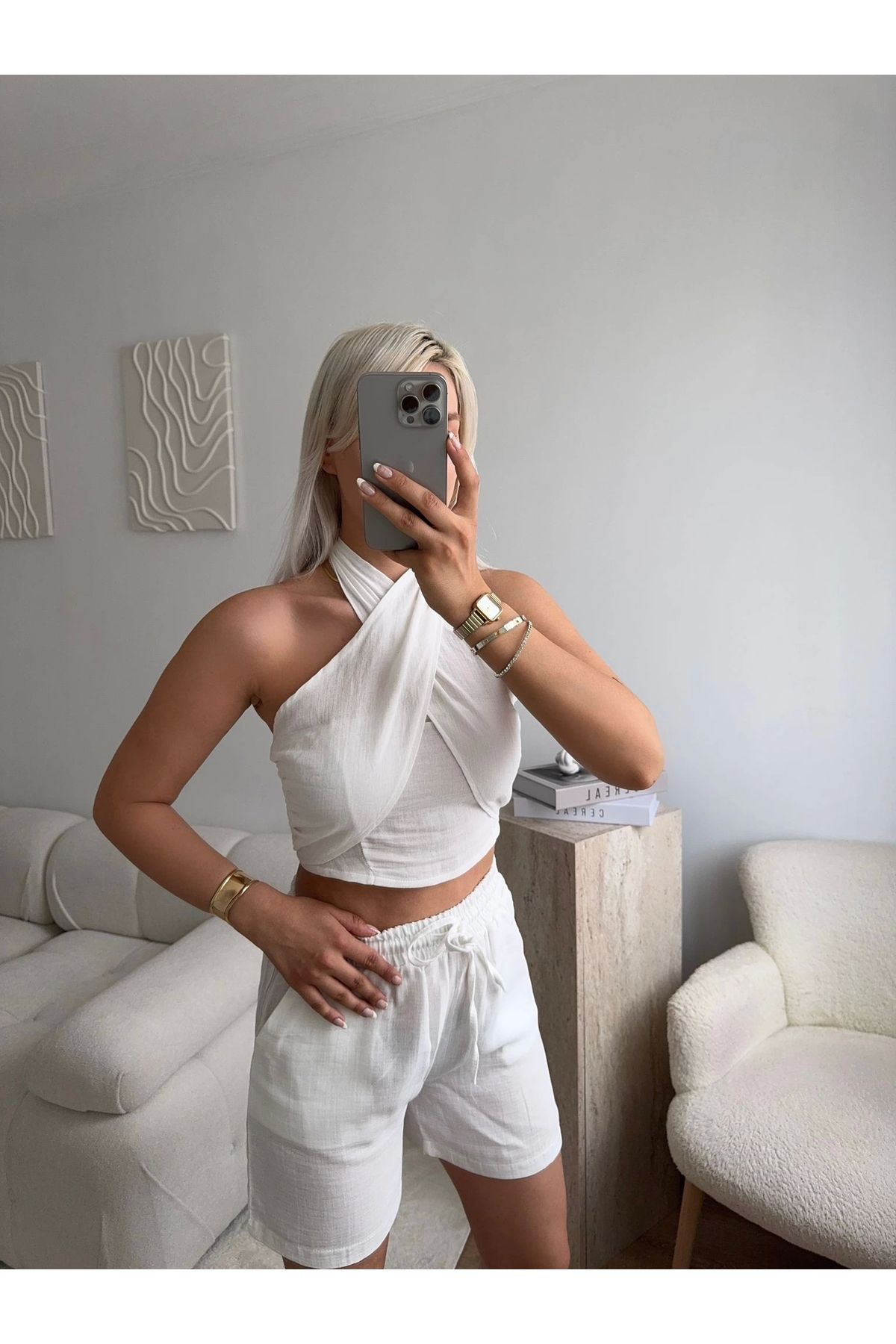 Zora Butik Halter Şortlu İkili Takım - BEYAZ