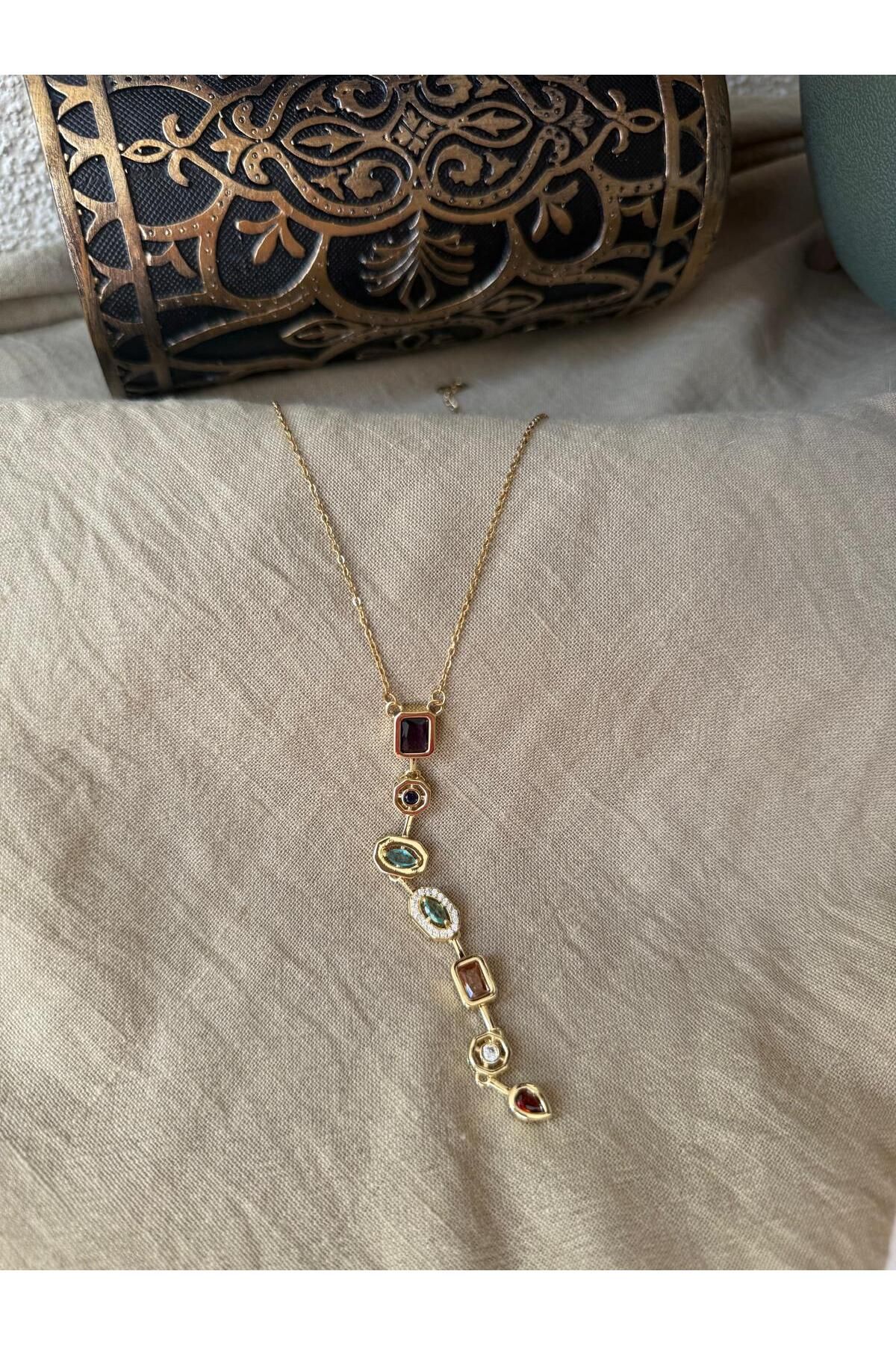 Taure Accessoires premium tasarım renkli taşlı y kolye
