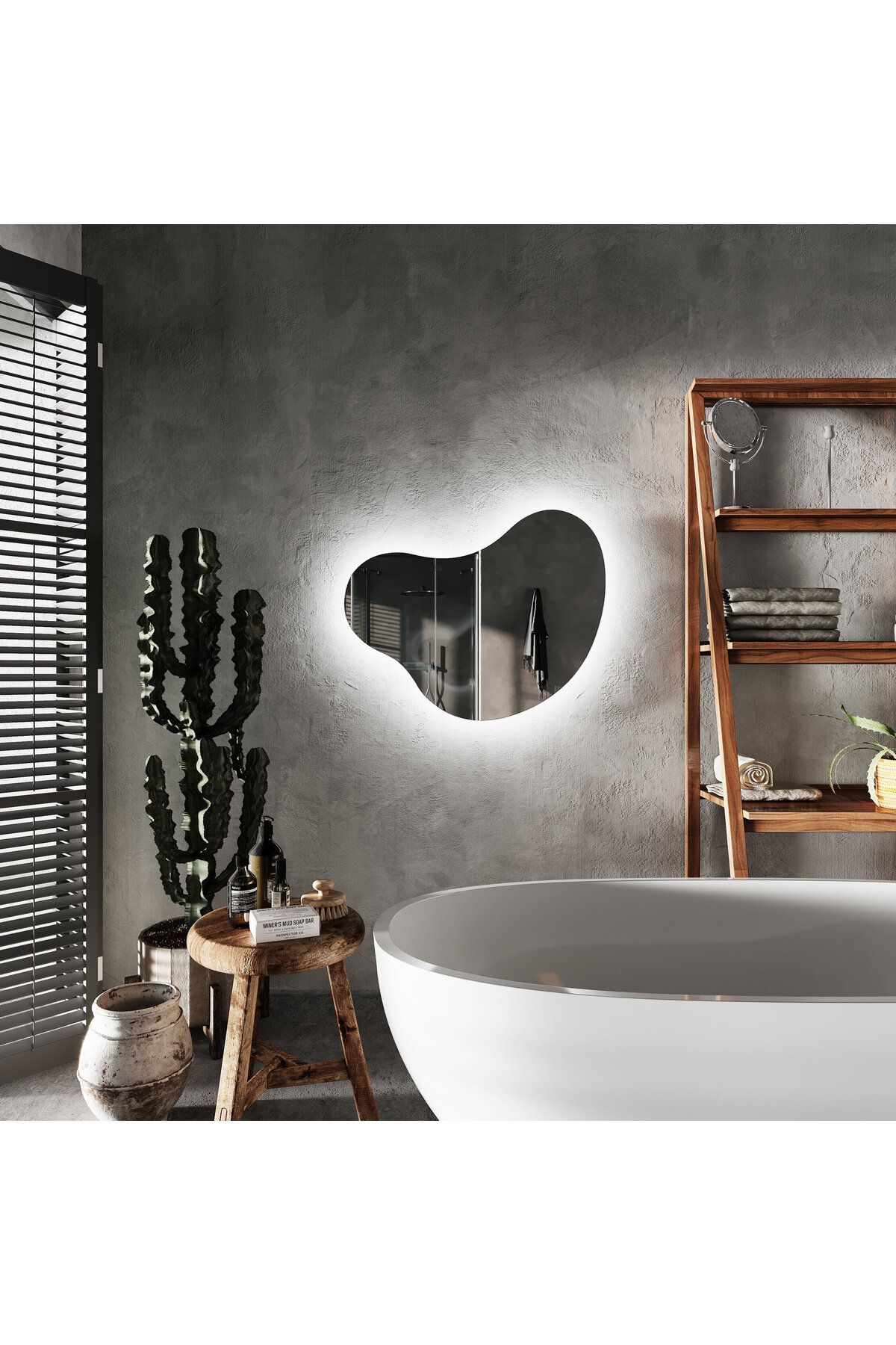Aypars Atölye 40x50 Asimetrik LED Ayna – Modern Salon Duvar Aynası, Gün Işığı & Beyaz Işık Seçenekli