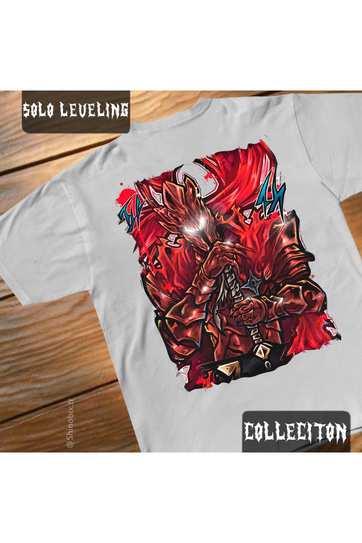 SHINOBIX Solo Leveling Anime Igris Red Knight Oversize Baskılı T-Shirt