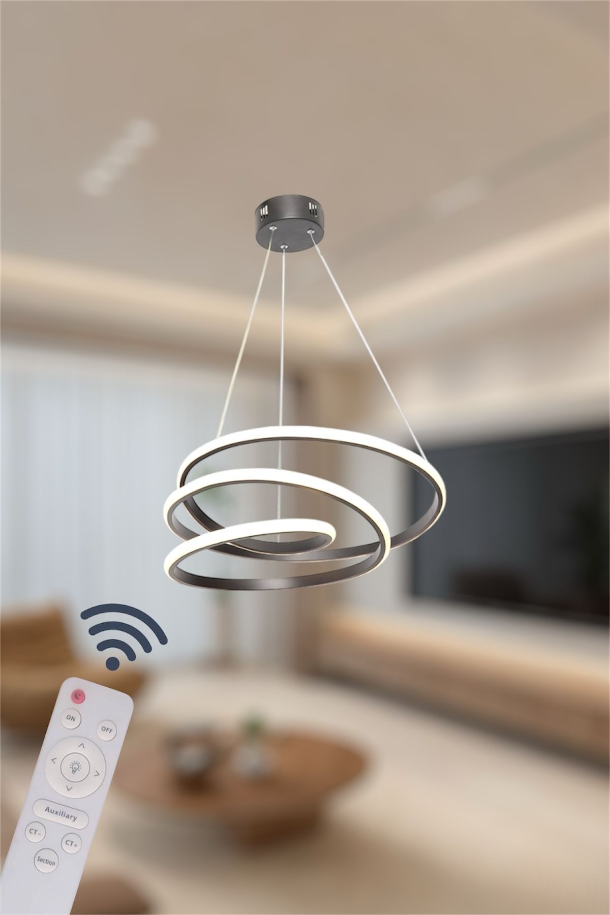 EYSHOP Modern Siyah Space Model 3 Renk (BEYAZ&SARI&GÜNIŞIĞI) Kumandalı Led Avize