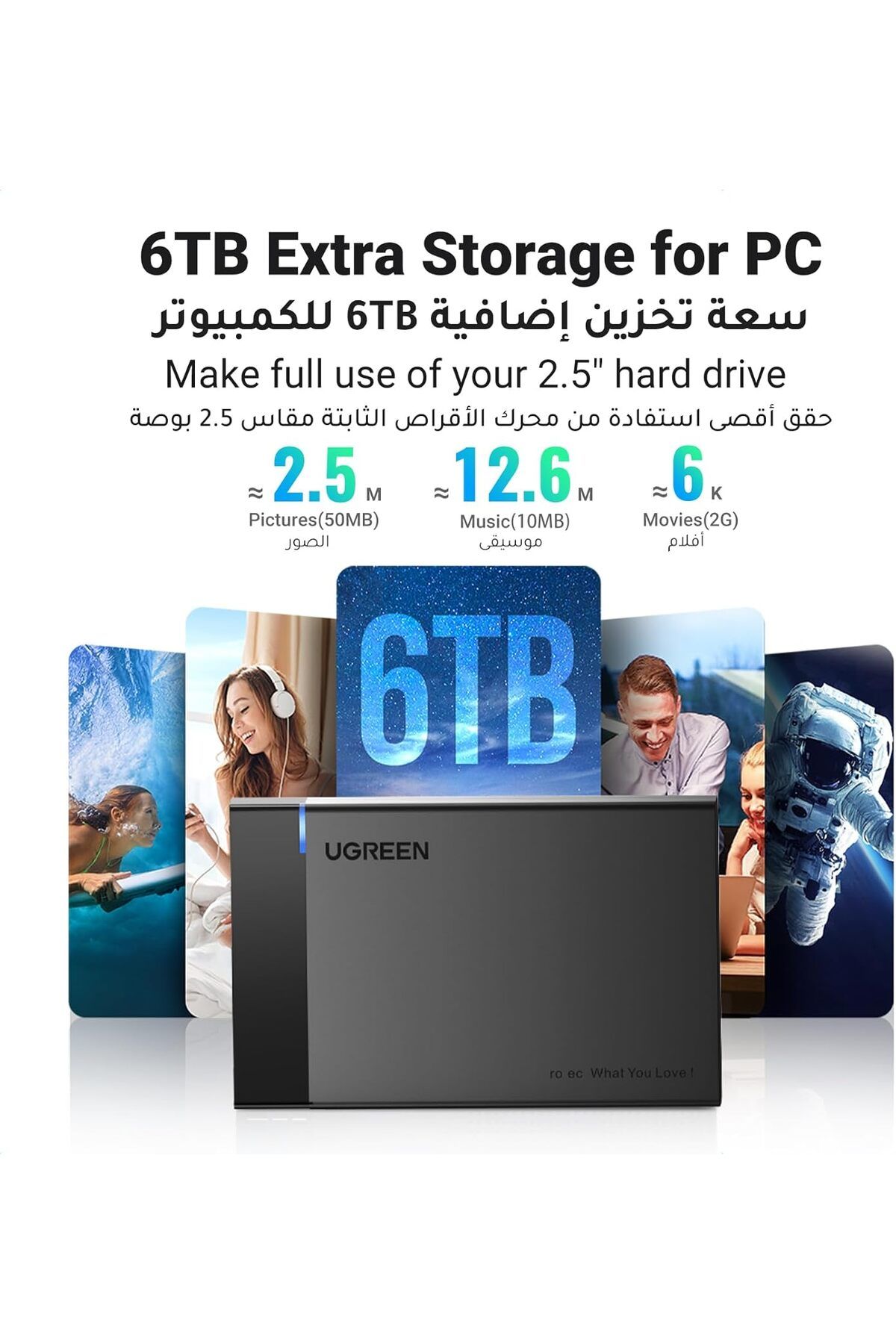 Ugreen-Hard Drive Enclosure Adapter USB 3.0 to SATA External Hard Disk Case Compatible for 2.5 Inch 7