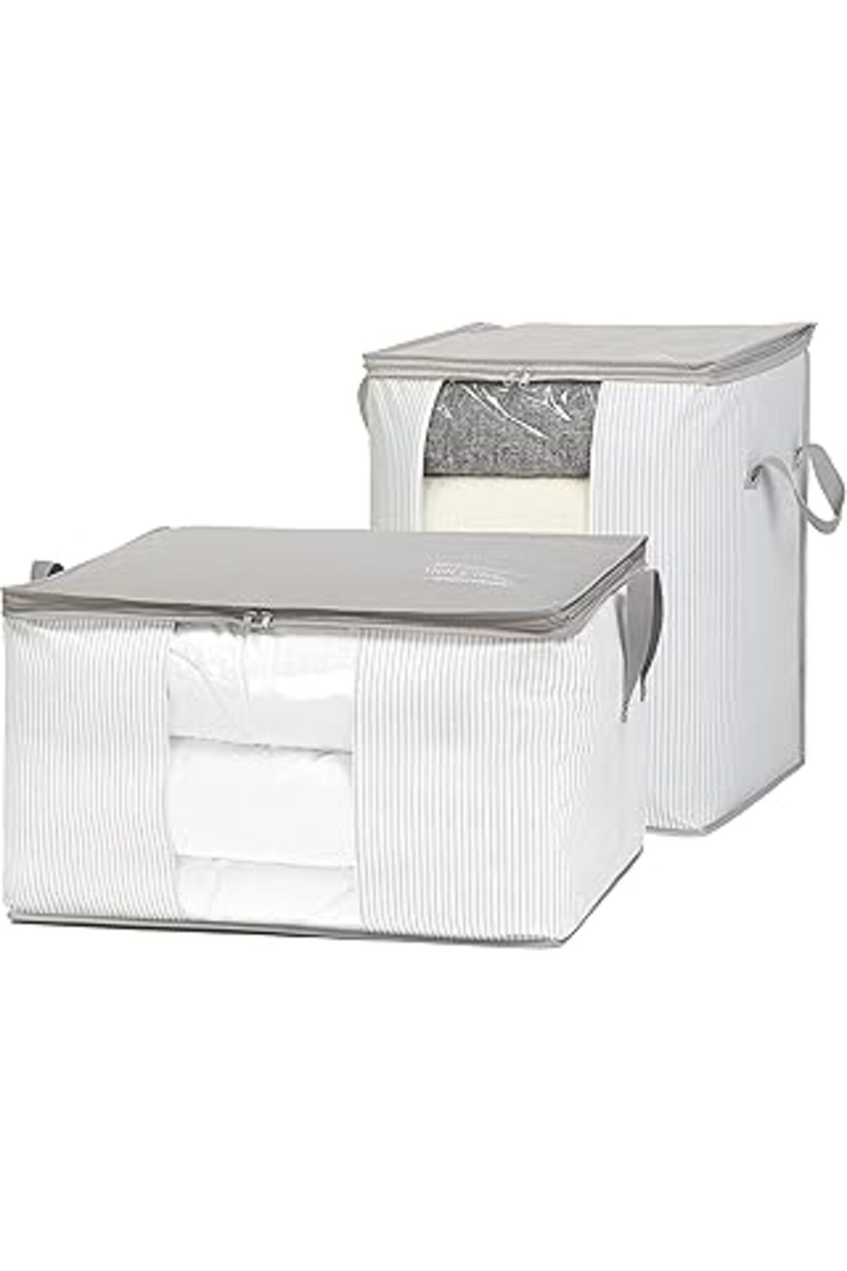 Qedii Home Textile 2'Li Pvc Pencereli Stuff & Things Gri Çizgili Hurç Set