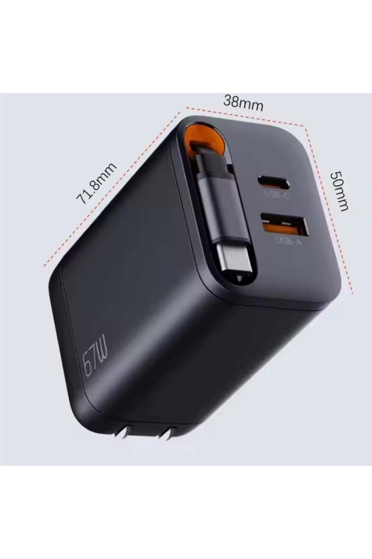 ACL FC23 67W GaN Hızlı Şarj Adaptörü USB-C Kablolu PD Destekli 1xUSB-A 1xUSB-C Girişli Şarj Cihazı