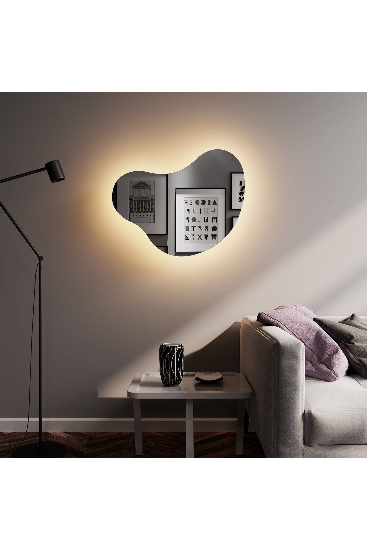 Aypars Atölye 40x50 Asimetrik LED Ayna – Modern Salon Duvar Aynası, Gün Işığı & Beyaz Işık Seçenekli
