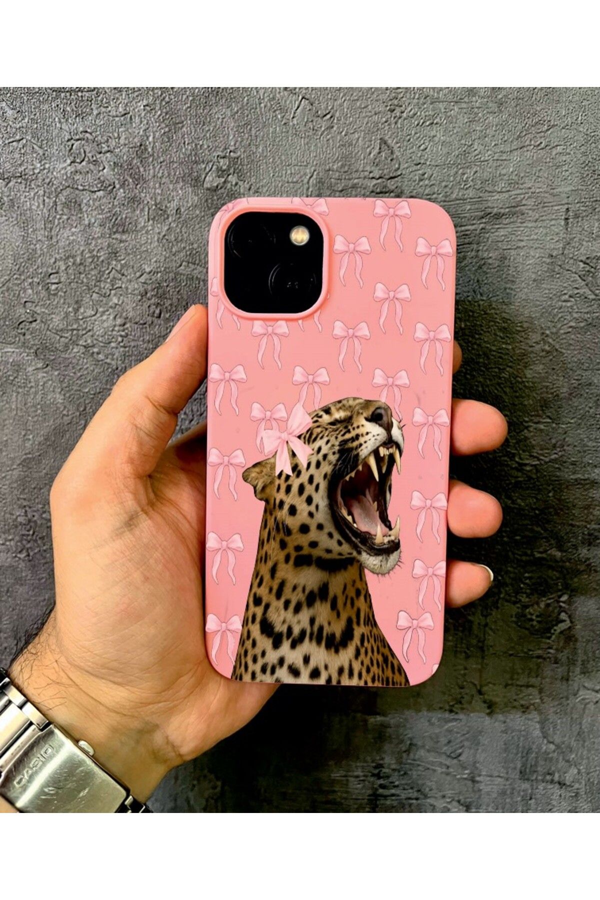 ALYACEPSTORE CASE İPHONE 13 Uyumlu Pembe Leopar Desenli Kılıf