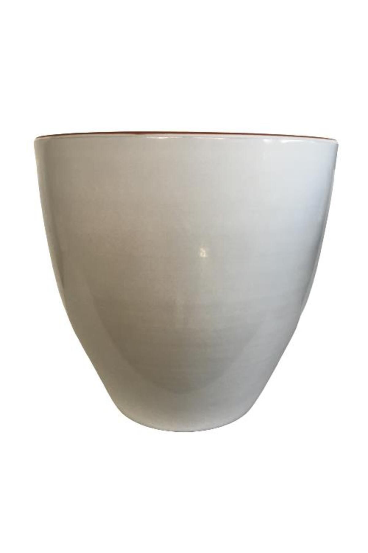önder botanik BEYAZ RENK SIRLI , EL YAPIMI TOPRAK SAKSI 36*38 CM)