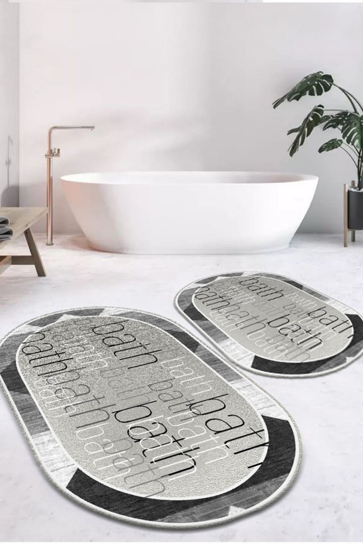 DERAS HOME 2'li Yıkanabilir Kaymaz Taban Banyo Paspası 60*100 Cm - 40*60 Cm