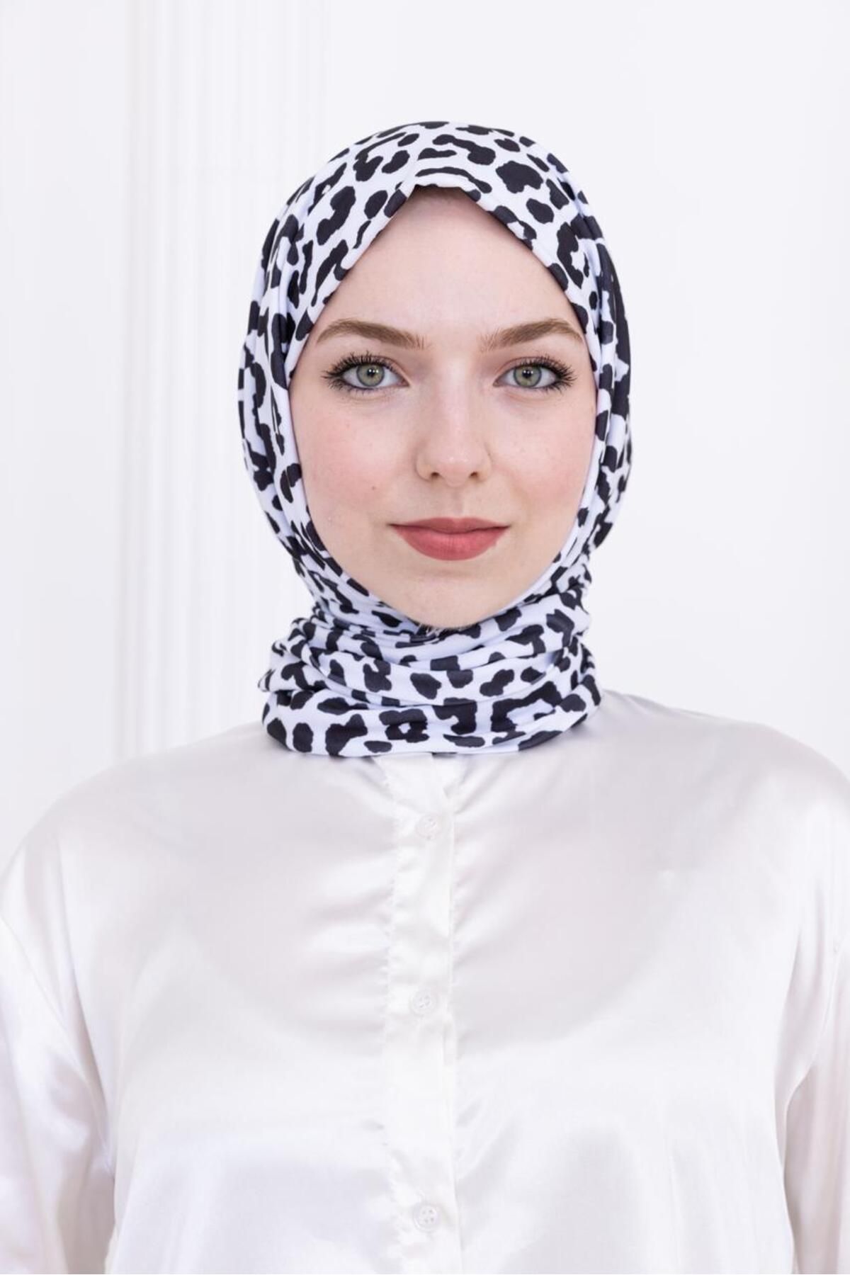 SAYRA Shawl Leopar Desenli Kadın Siyah Çıtçıtlı Şal