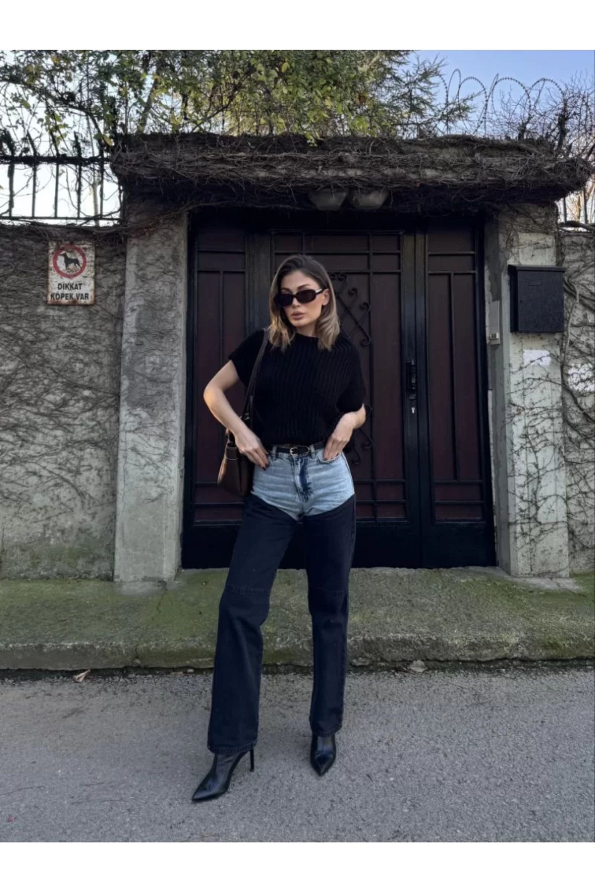 ruum fashions Kadın Jeans Kot Parçalı Palazzo Pantolon