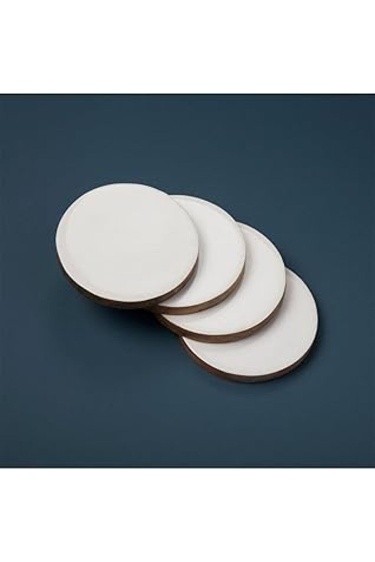 ASİTAN Be Home 4'Lü Set Mango Ahşap & Beyaz Yuvarlak Bardak Altlığı 10 Cm